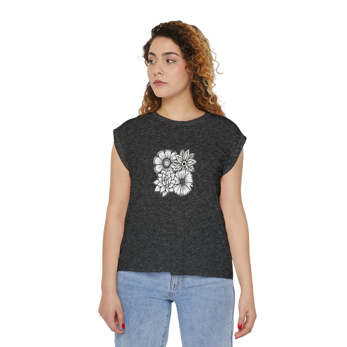 Women’s Rolled Cuffs Muscle Tee (Flowers)