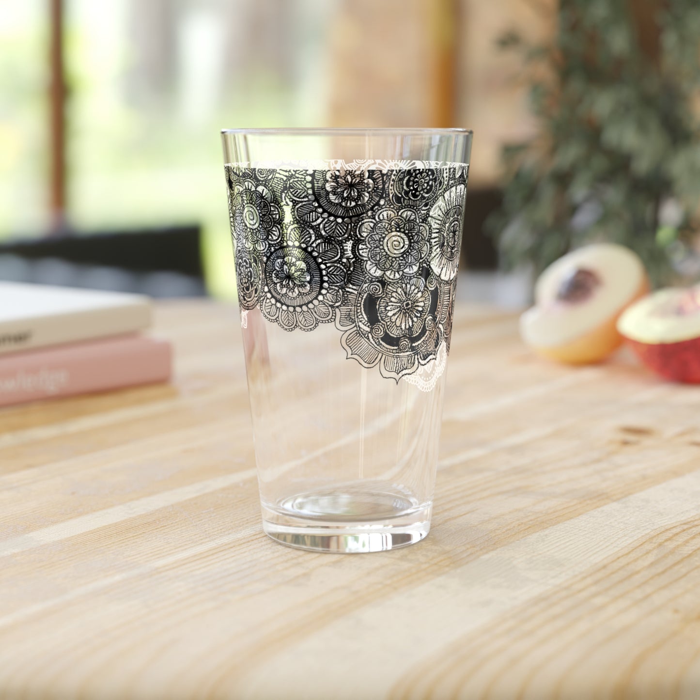 Pint Glass, 16oz (Clear Flowers)