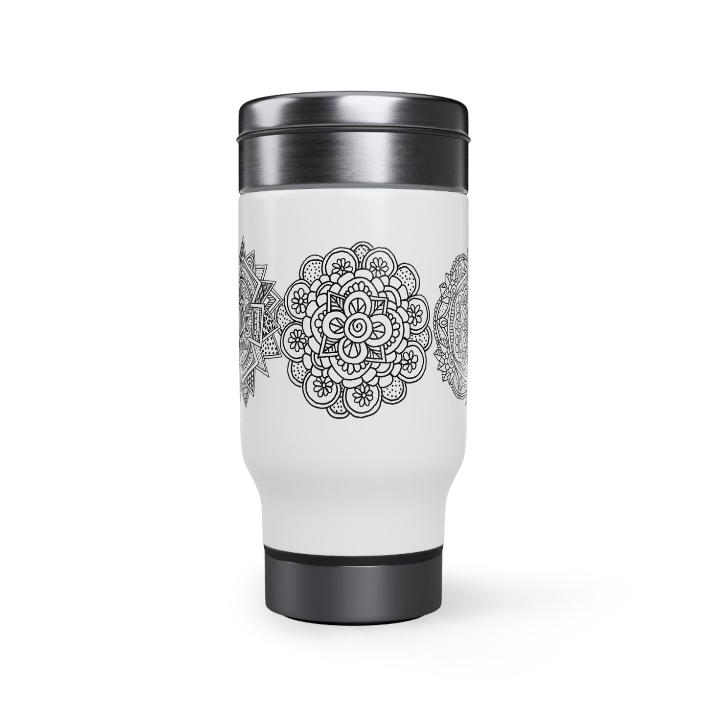 Stainless Steel Travel Mug with Handle, 14oz (Triple Flowers)