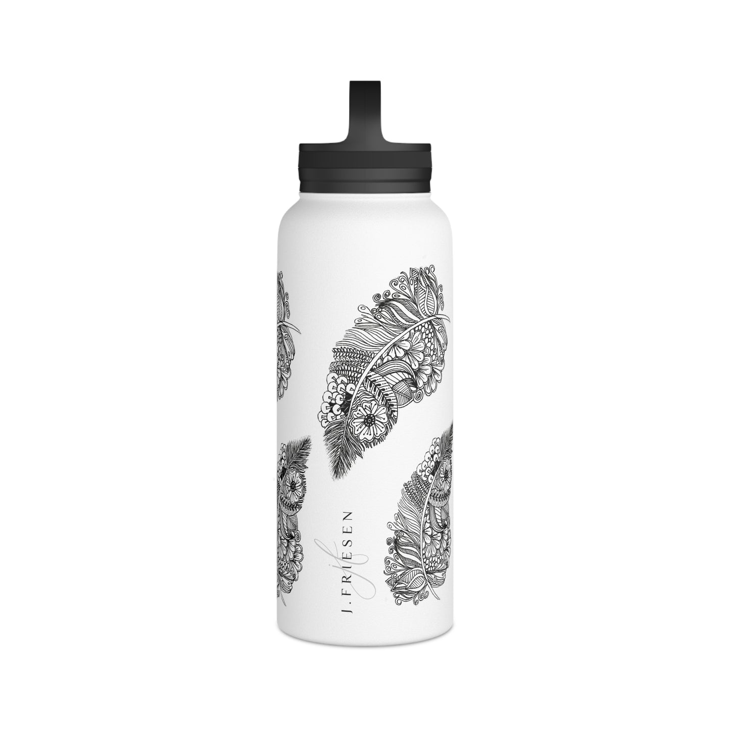 Stainless Steel Water Bottle, Handle Lid (Feathers)