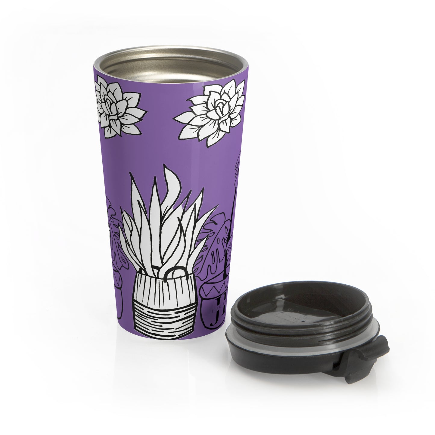 Stainless Steel Travel Mug (Purple Succulents)