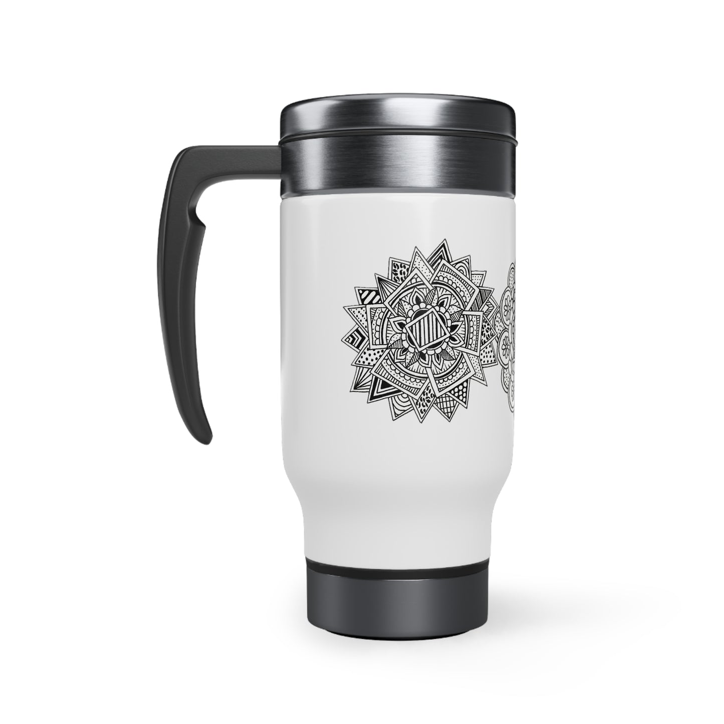 Stainless Steel Travel Mug with Handle, 14oz (Triple Flowers)