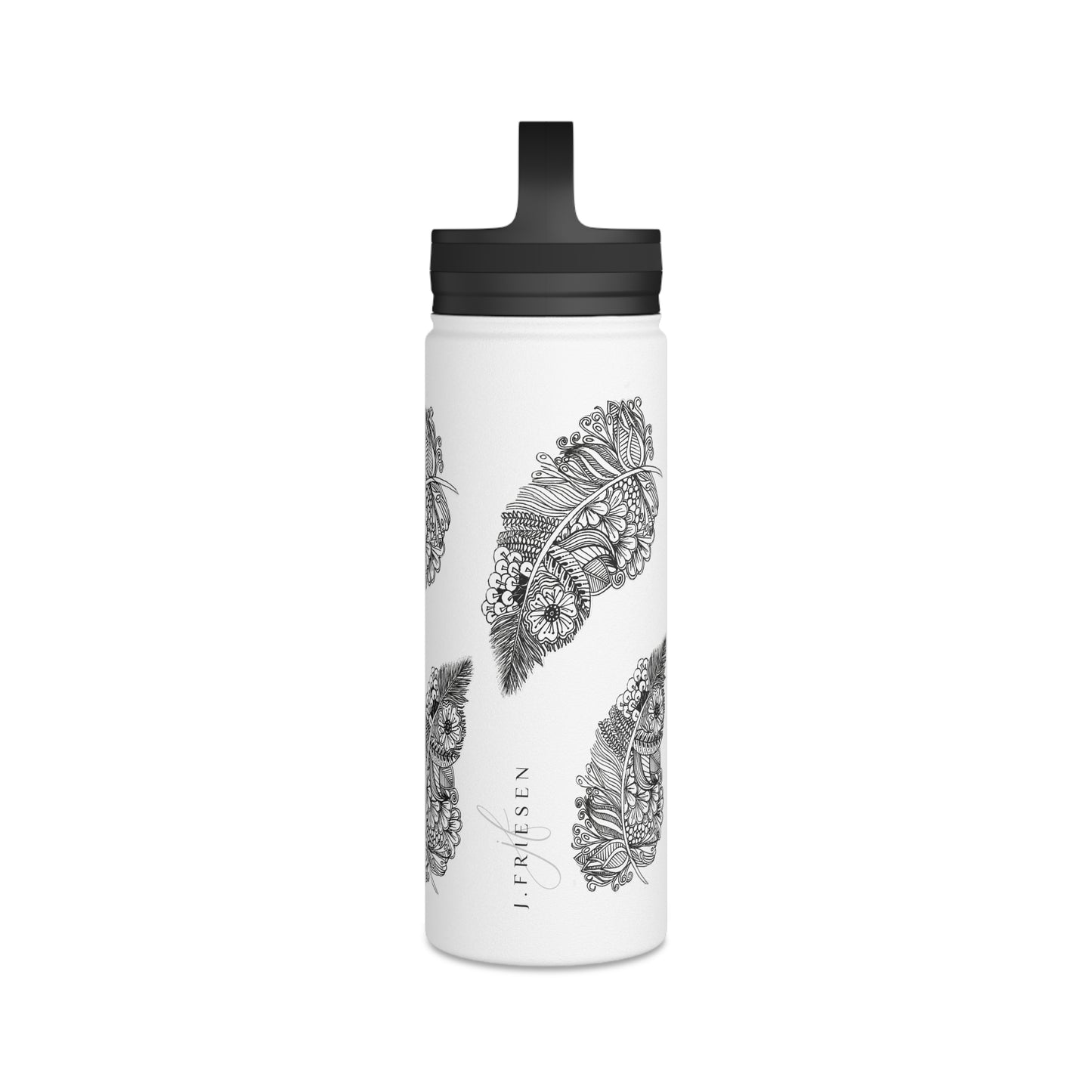 Stainless Steel Water Bottle, Handle Lid (Feathers)