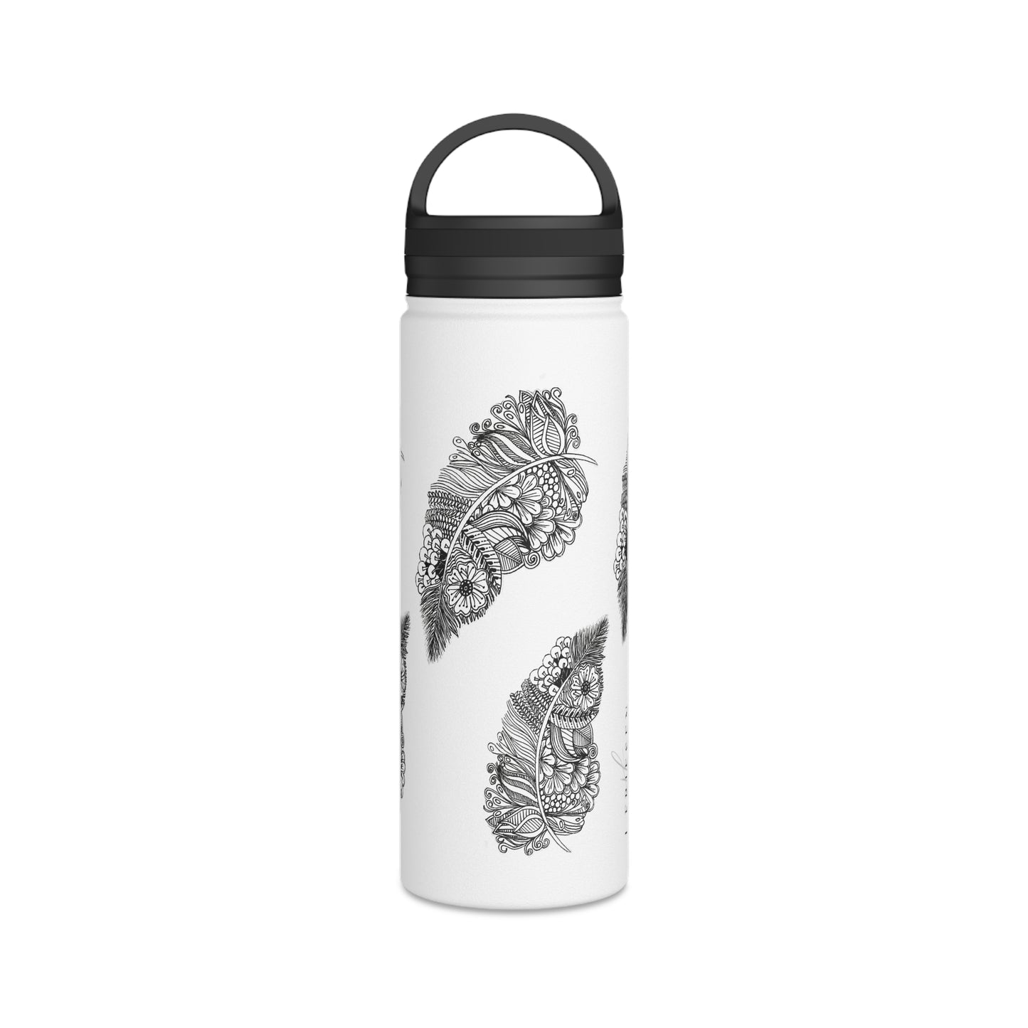 Stainless Steel Water Bottle, Handle Lid (Feathers)