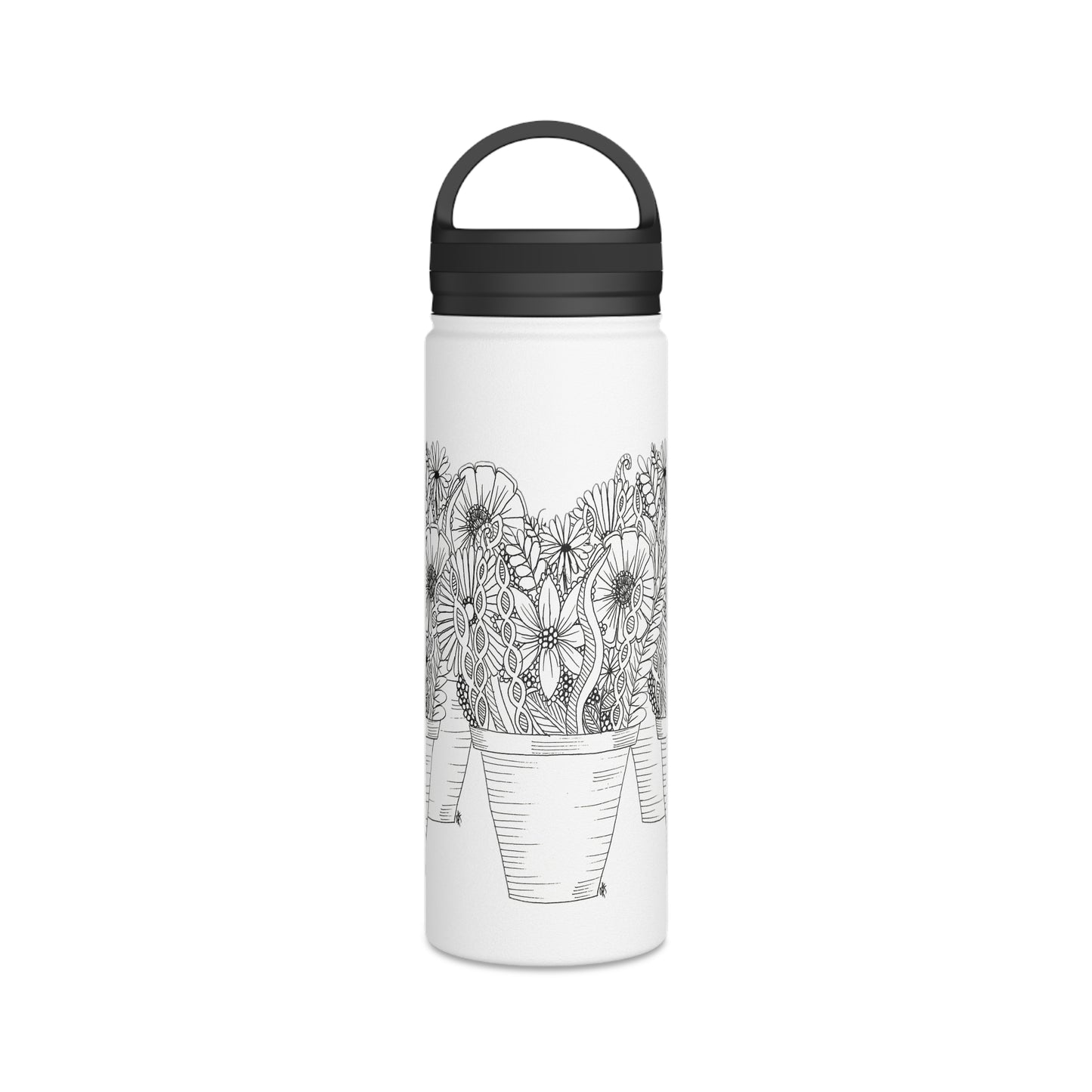 Stainless Steel Water Bottle, Handle Lid (Flower Pots)