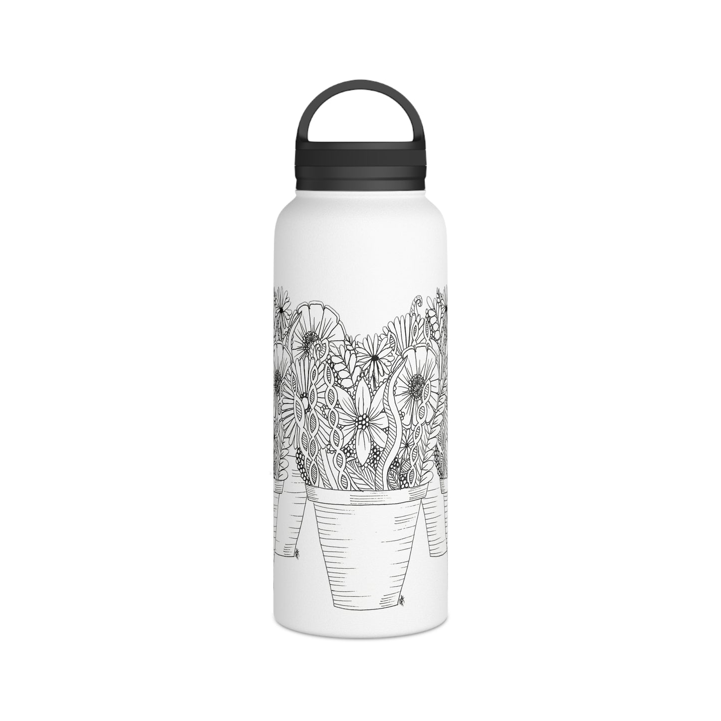 Stainless Steel Water Bottle, Handle Lid (Flower Pots)