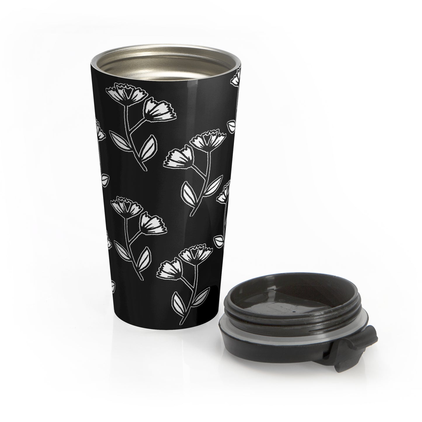 Stainless Steel Travel Mug (B&W Flowers)