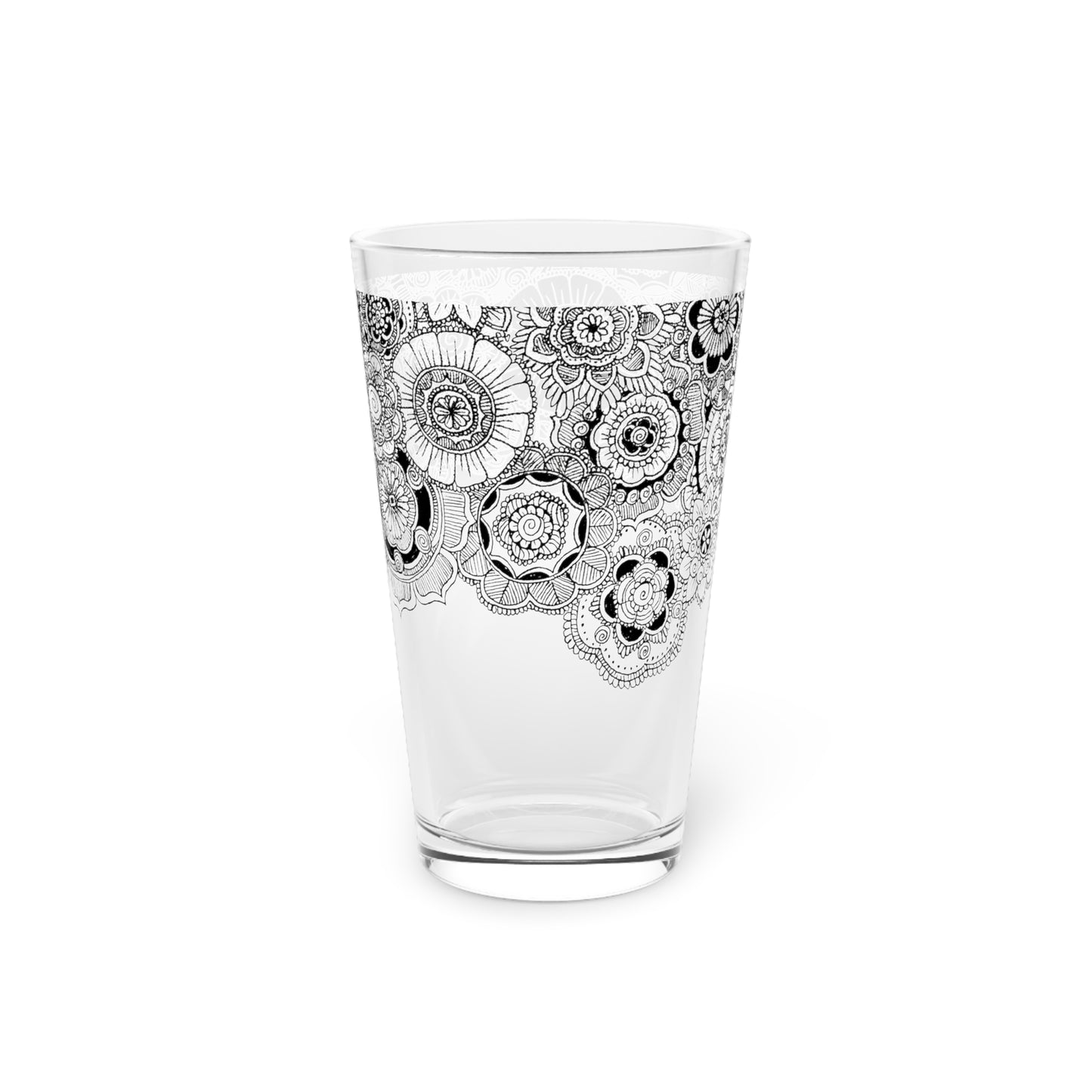 Pint Glass, 16oz (Clear Flowers)