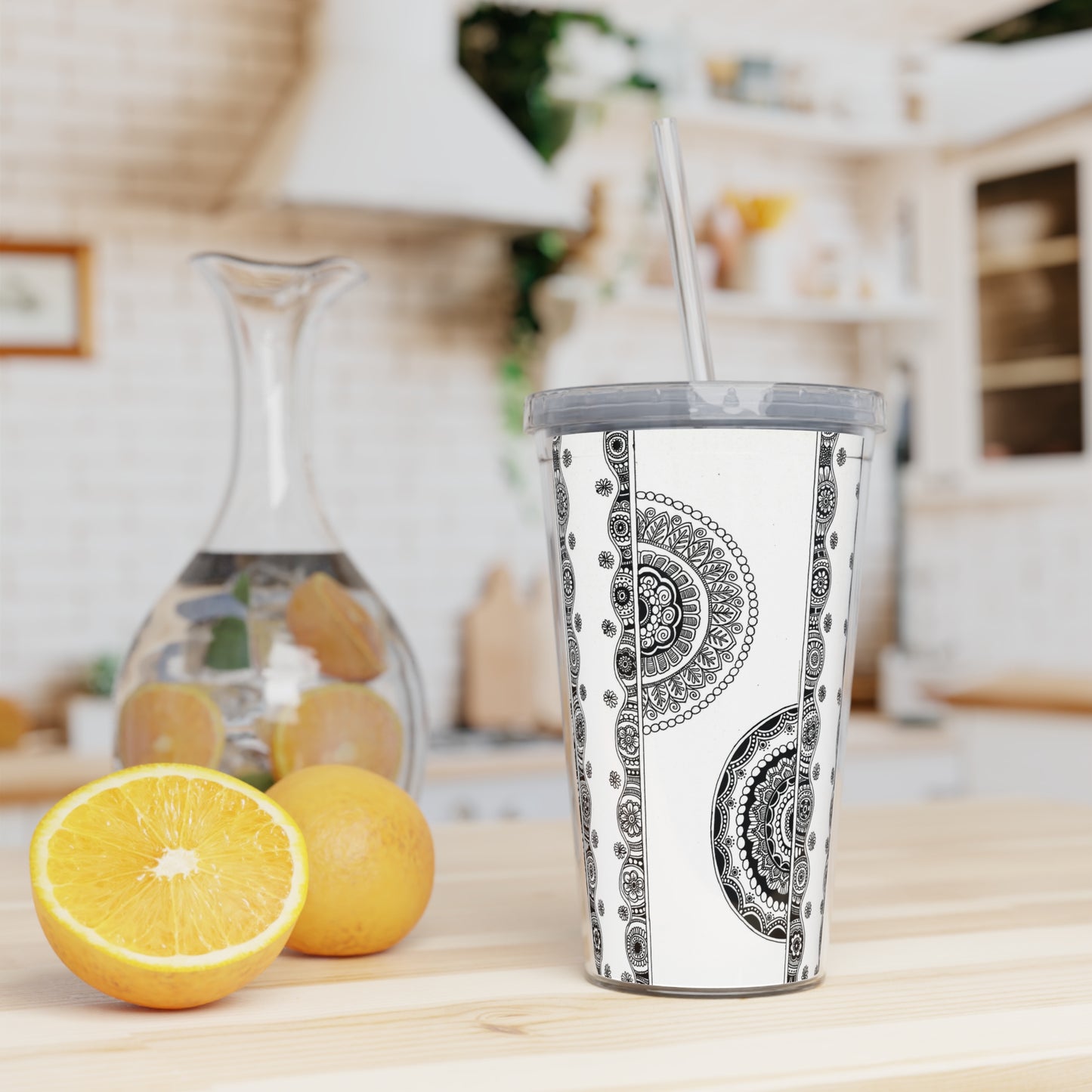 Plastic Tumbler with Straw (White)