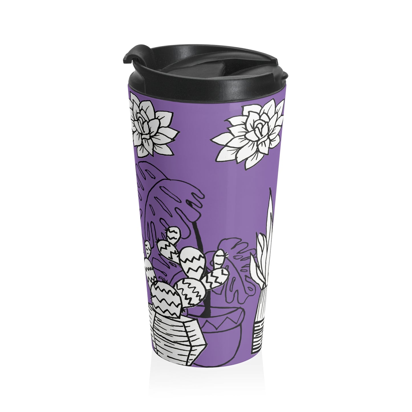 Stainless Steel Travel Mug (Purple Succulents)