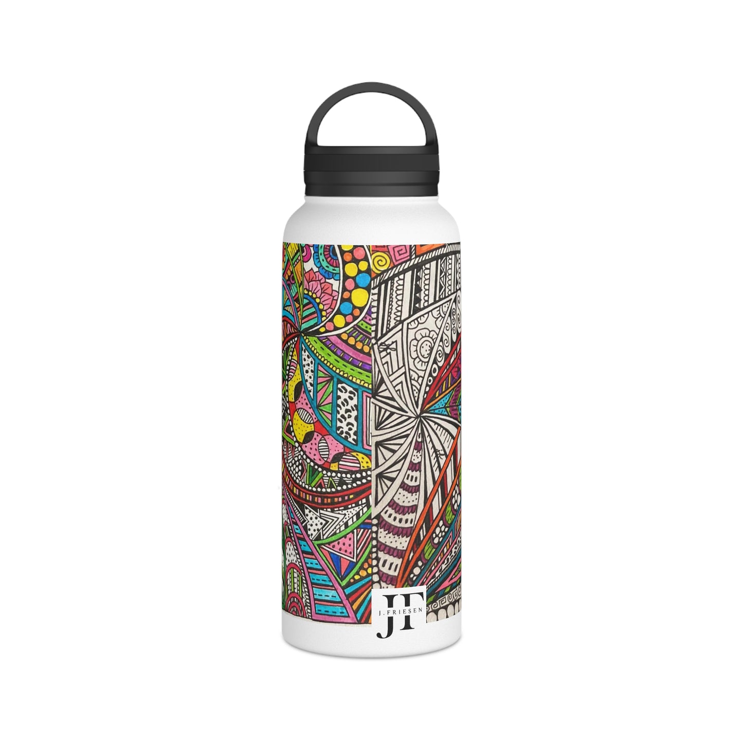 Stainless Steel Water Bottle, Handle Lid (Colour B&W)