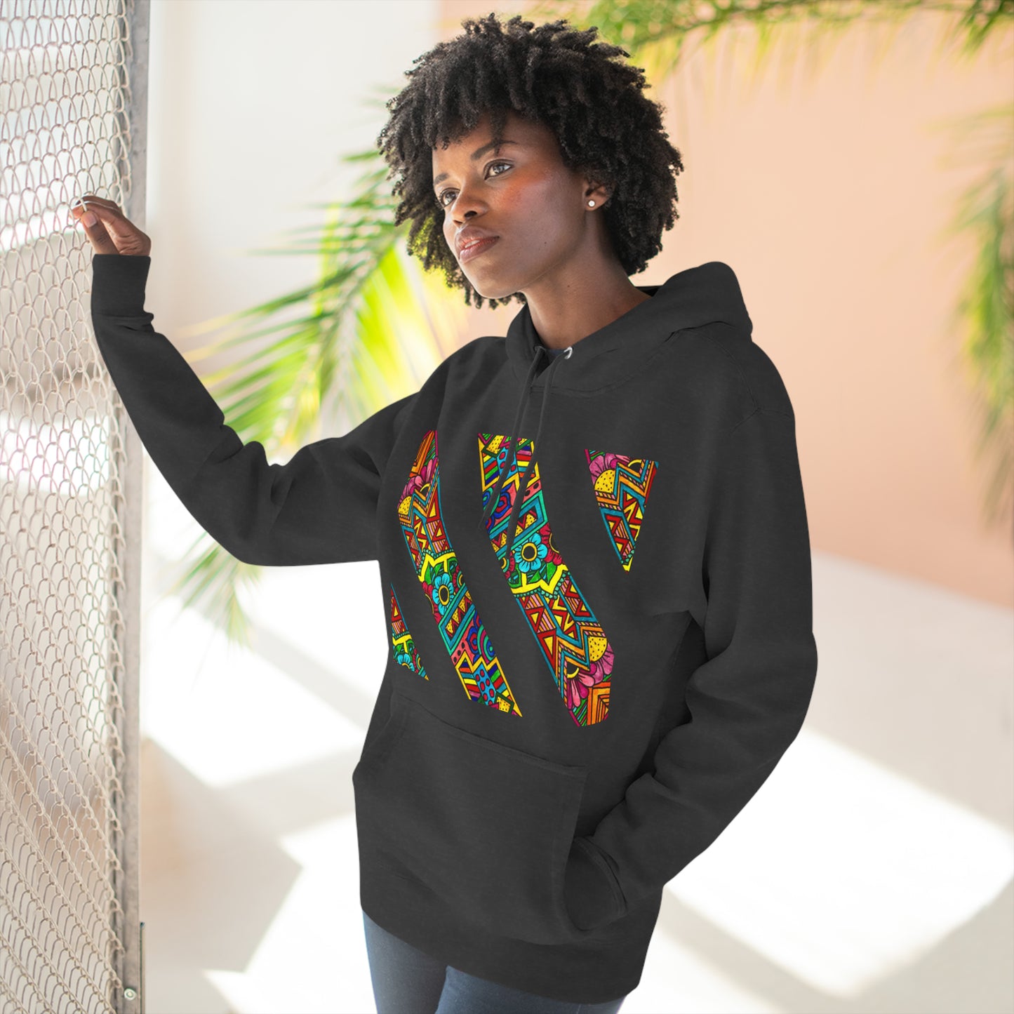 Colour Pattern Three-Panel Fleece Hoodie