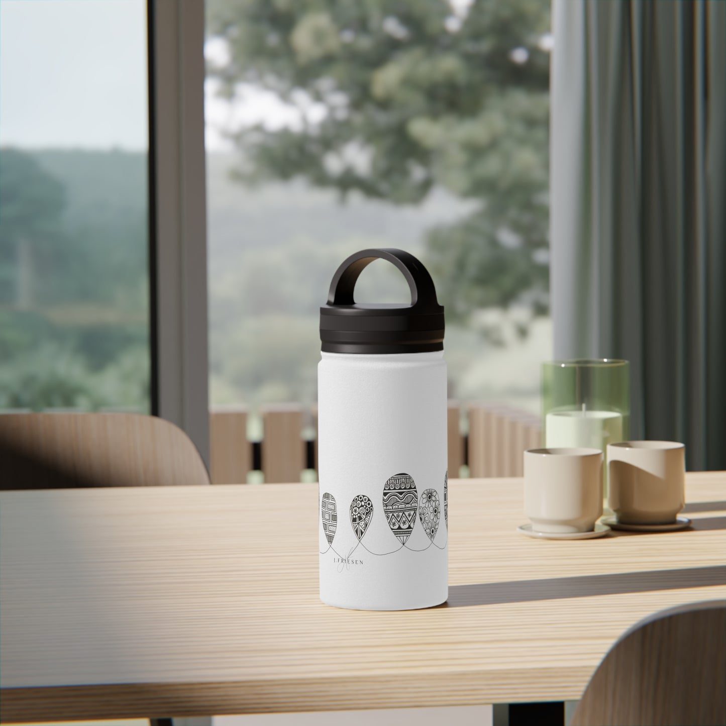 Stainless Steel Water Bottle, Handle Lid (Doodles)