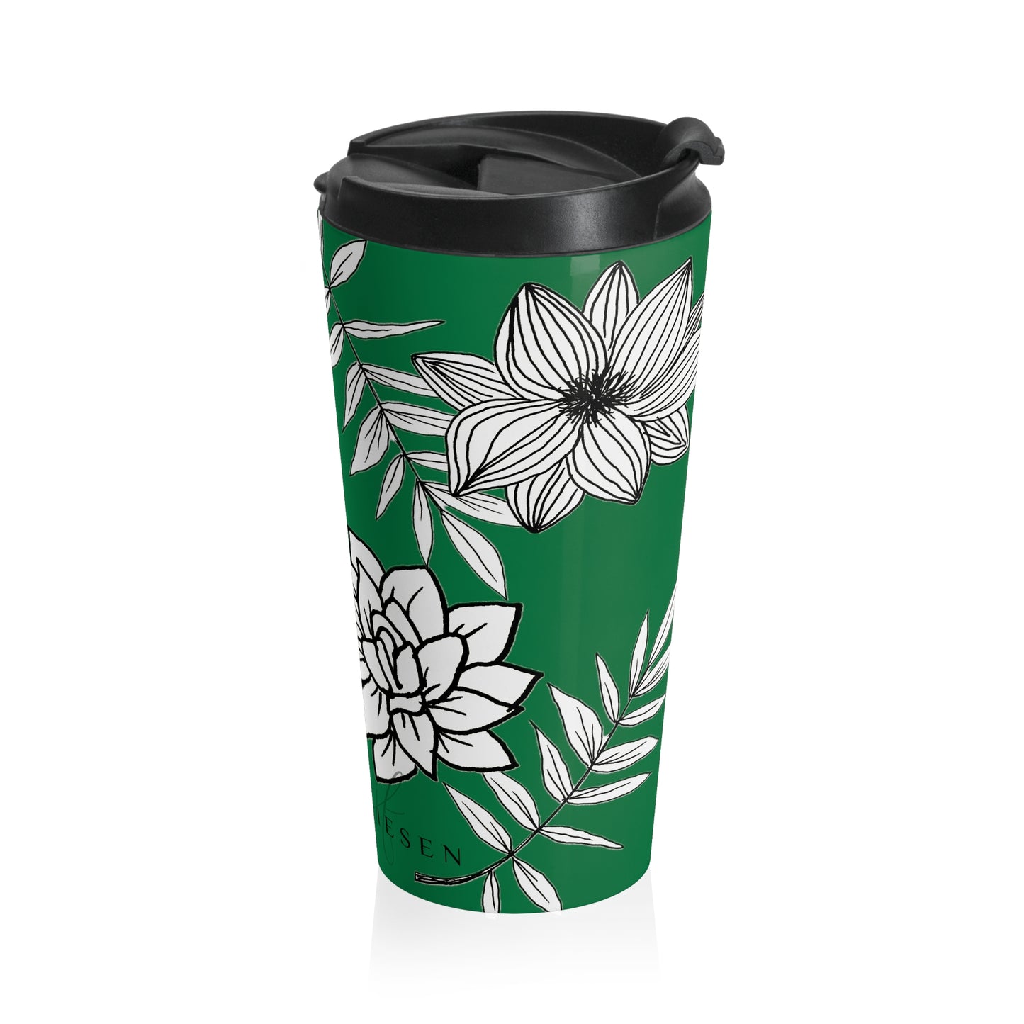 Stainless Steel Travel Mug (Green Flowers & Fern)