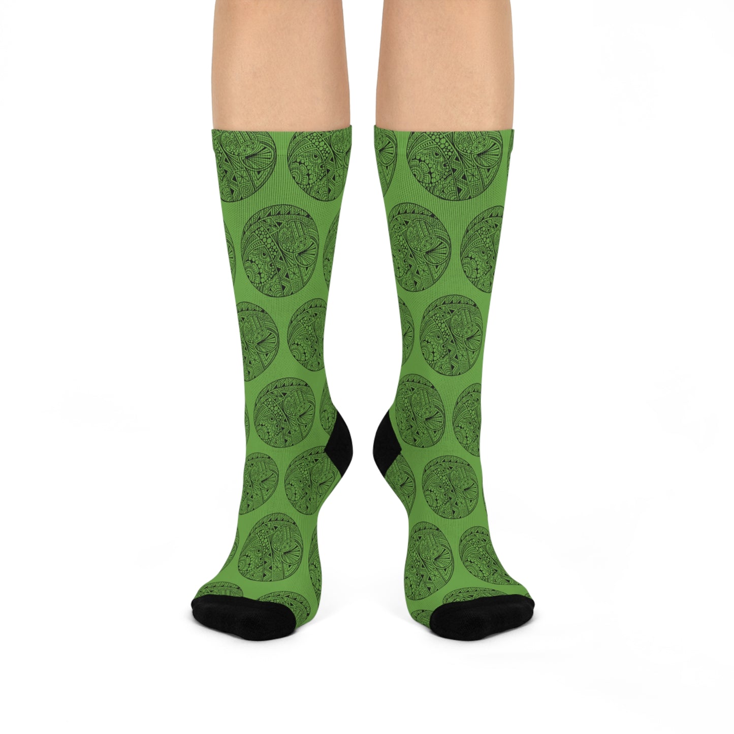 Green Circle Print Cushioned Crew Socks