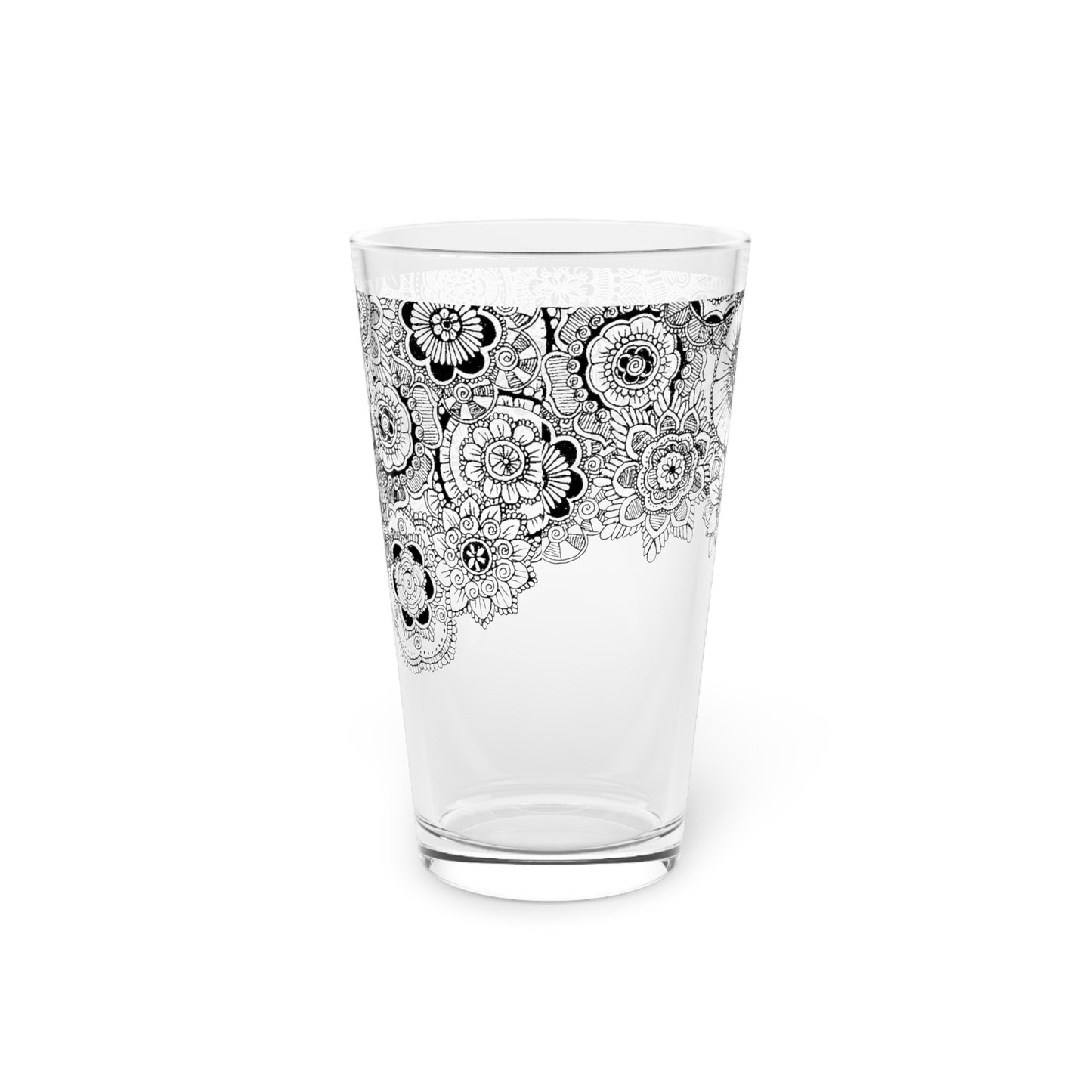 Pint Glass, 16oz (Clear Flowers)