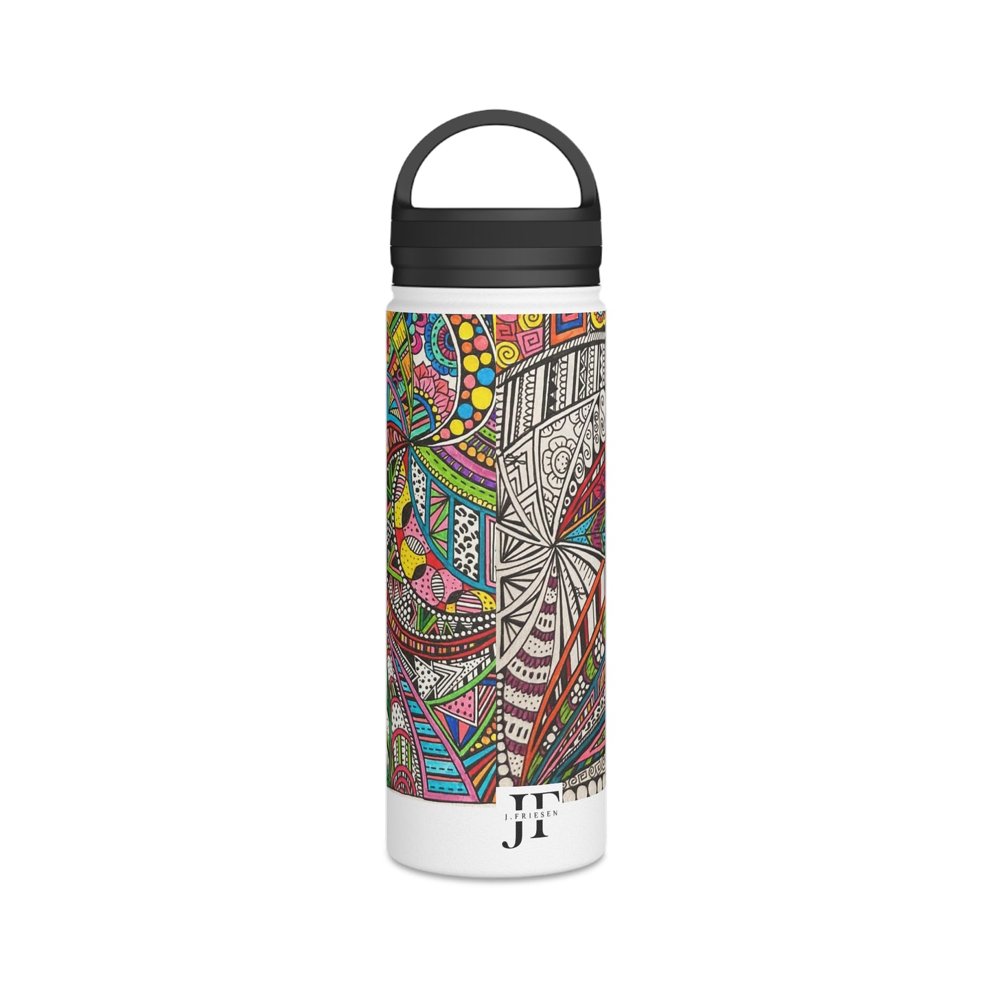 Stainless Steel Water Bottle, Handle Lid (Colour B&W)