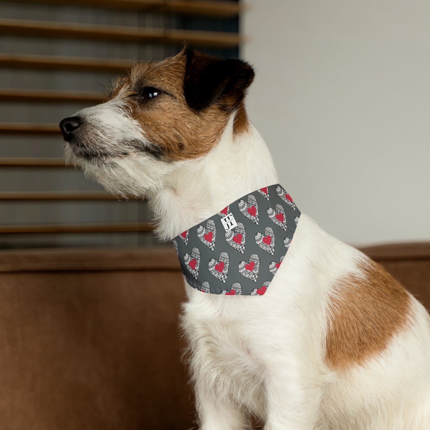 Pet Bandana Collar (Grey Hearts)