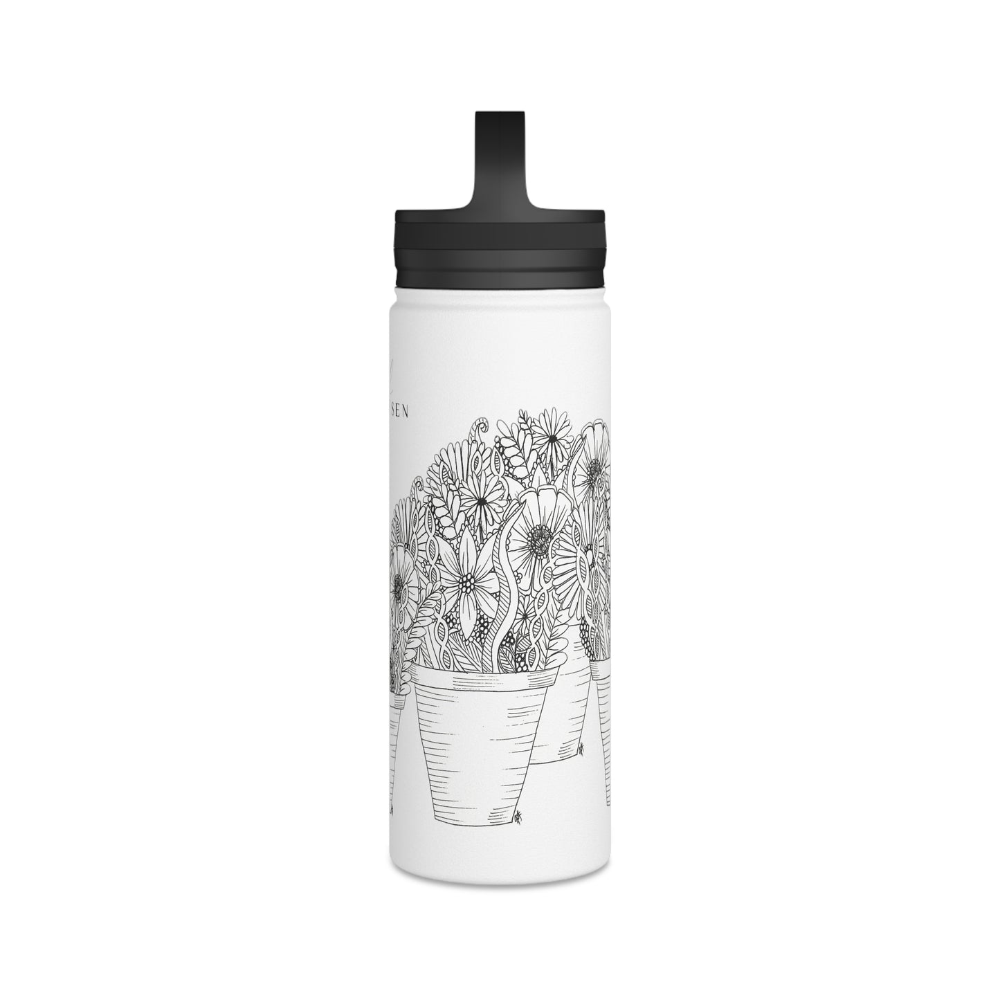 Stainless Steel Water Bottle, Handle Lid (Flower Pots)