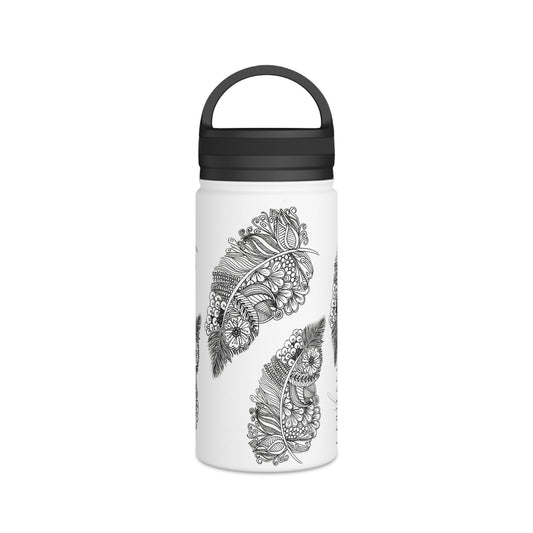 Stainless Steel Water Bottle, Handle Lid (Feathers)