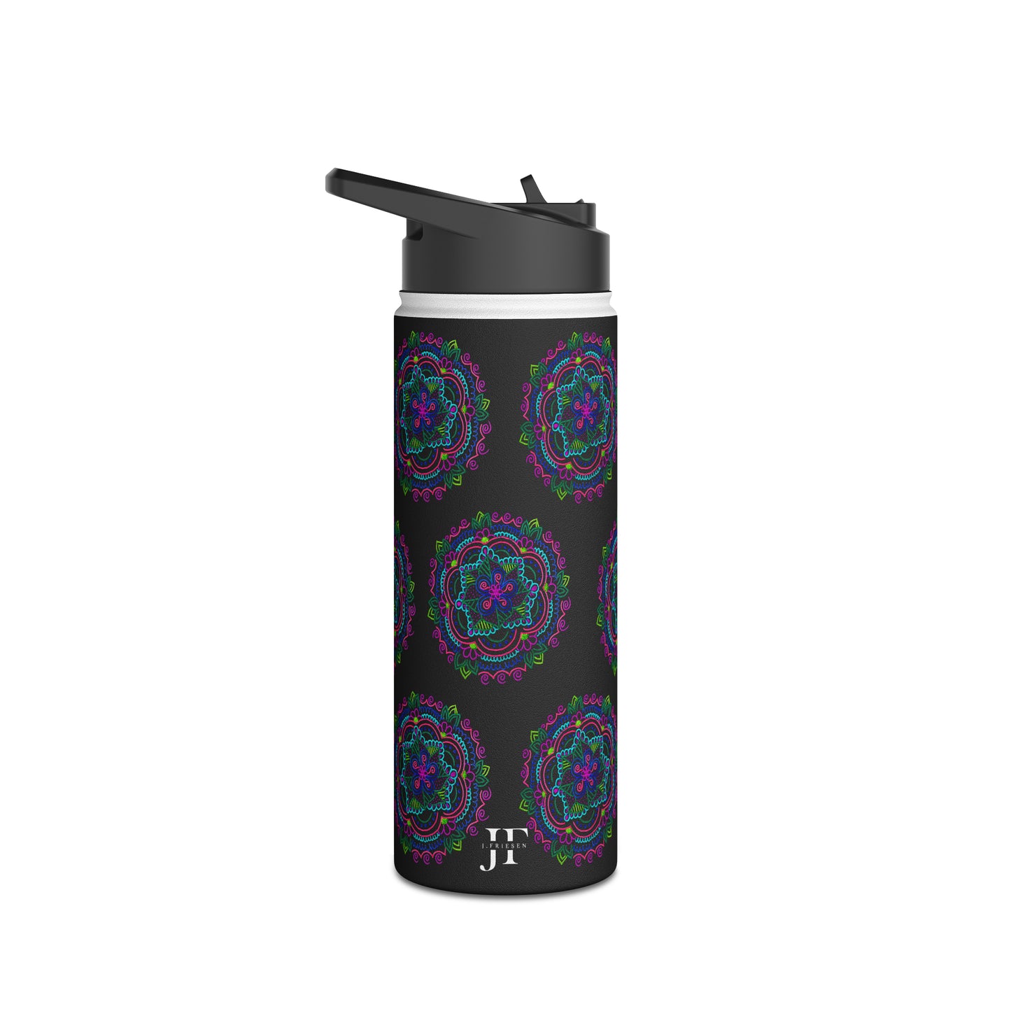 Stainless Steel Water Bottle (Black Mandala)