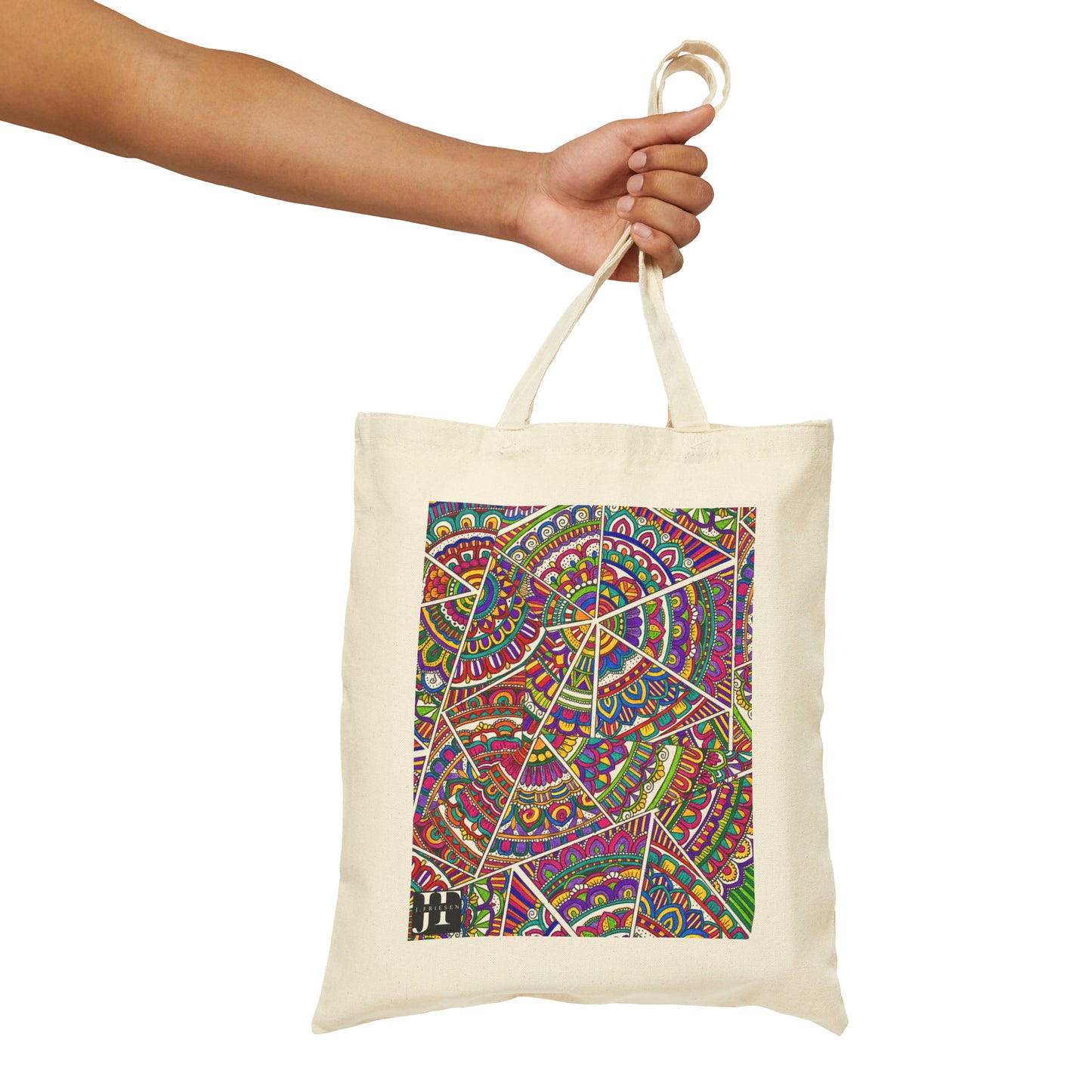 Cotton Canvas Tote Bag (Triangle Mandala)