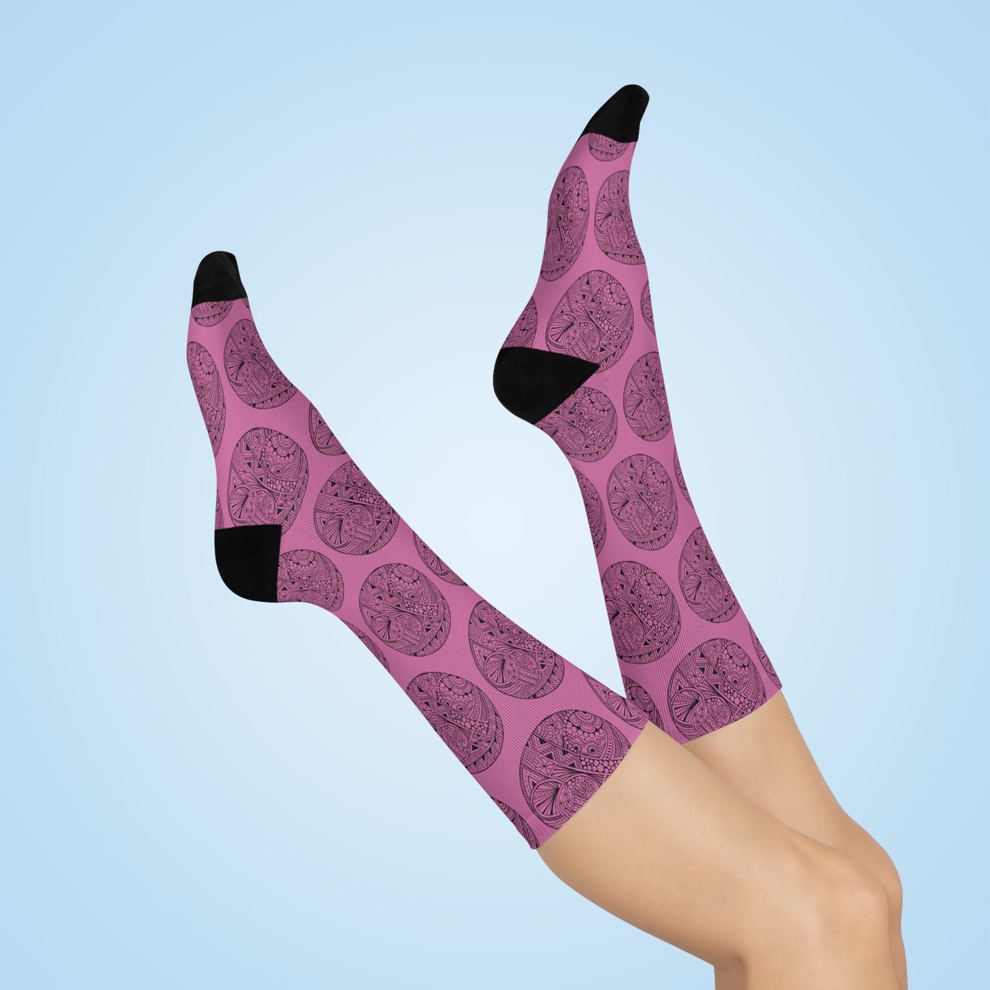 Pink Circle Print Cushioned Crew Socks