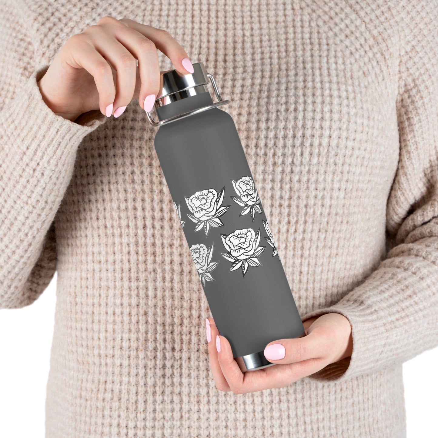 Copper Vacuum Insulated Bottle, 22oz (Roses)