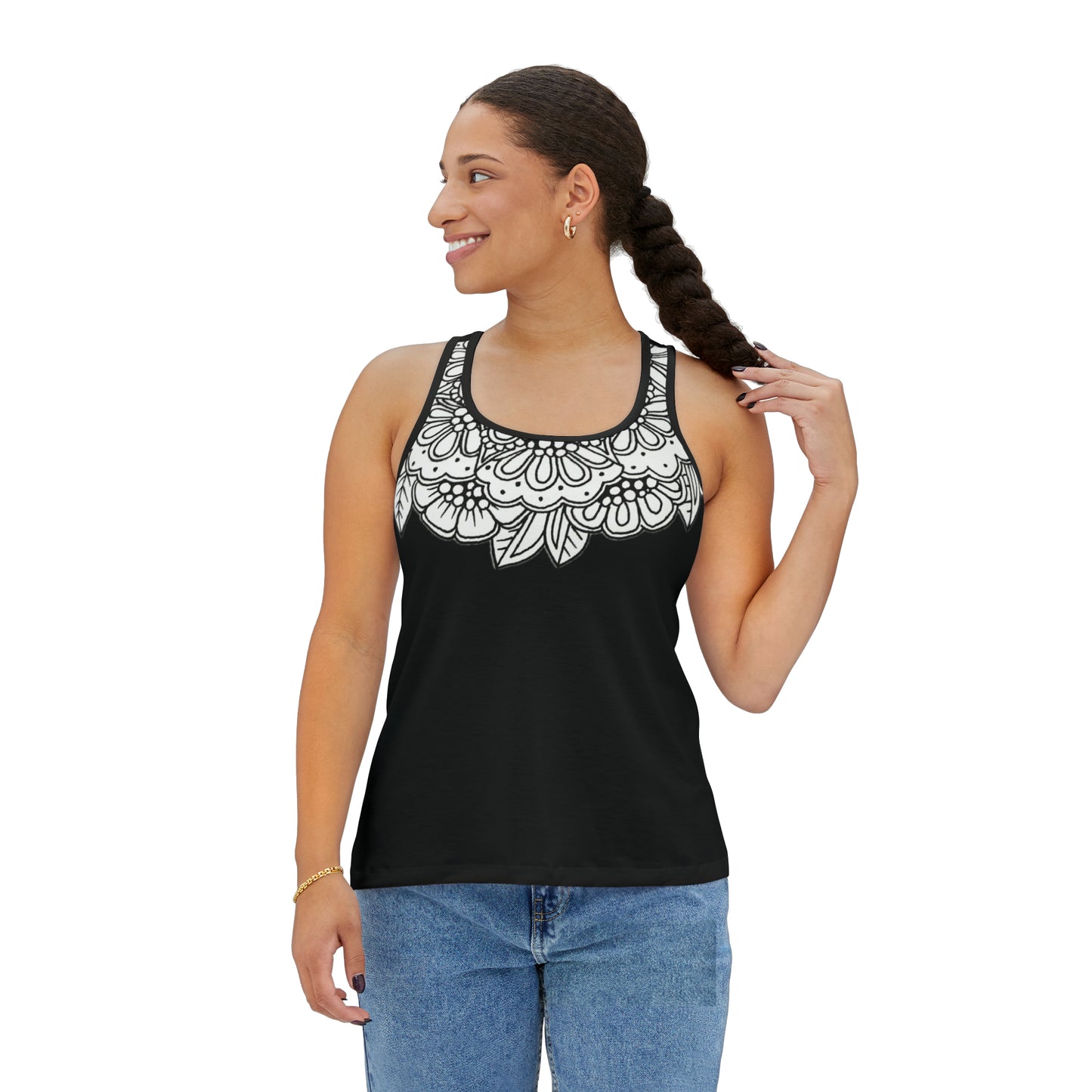 Women's Tank Top (Mandala Collar- Black)