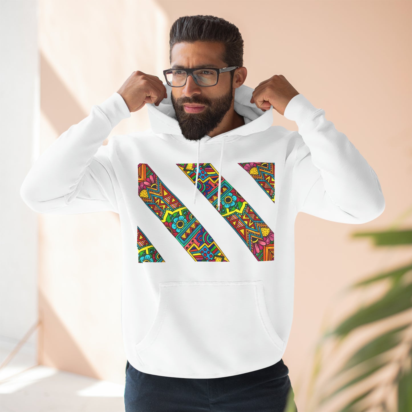 Colour Pattern Three-Panel Fleece Hoodie