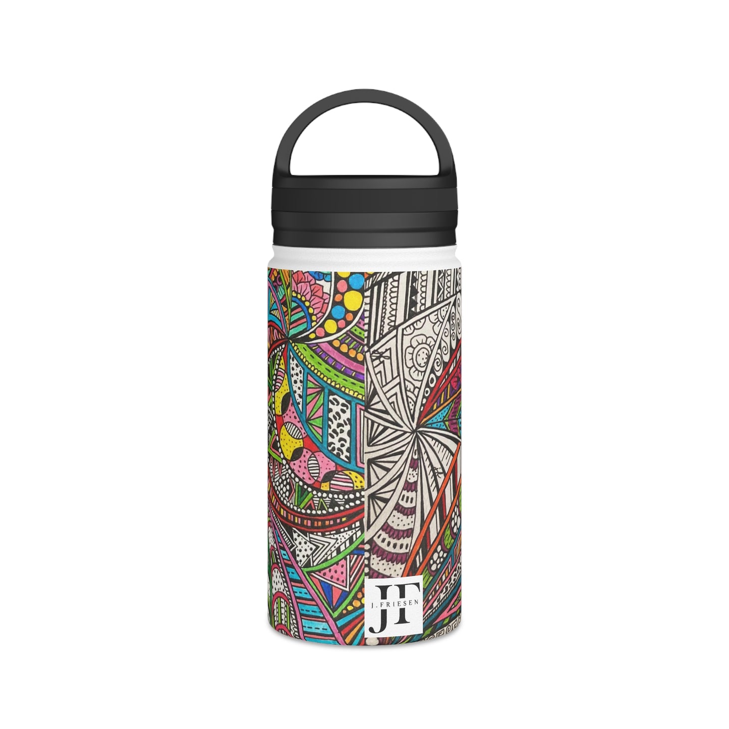 Stainless Steel Water Bottle, Handle Lid (Colour B&W)