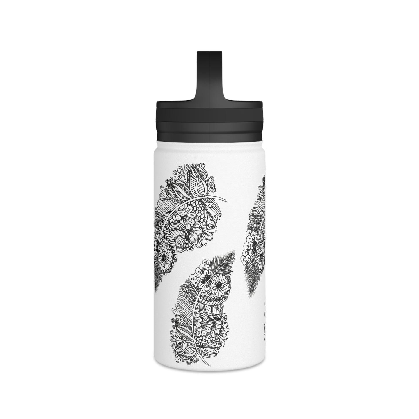 Stainless Steel Water Bottle, Handle Lid (Feathers)