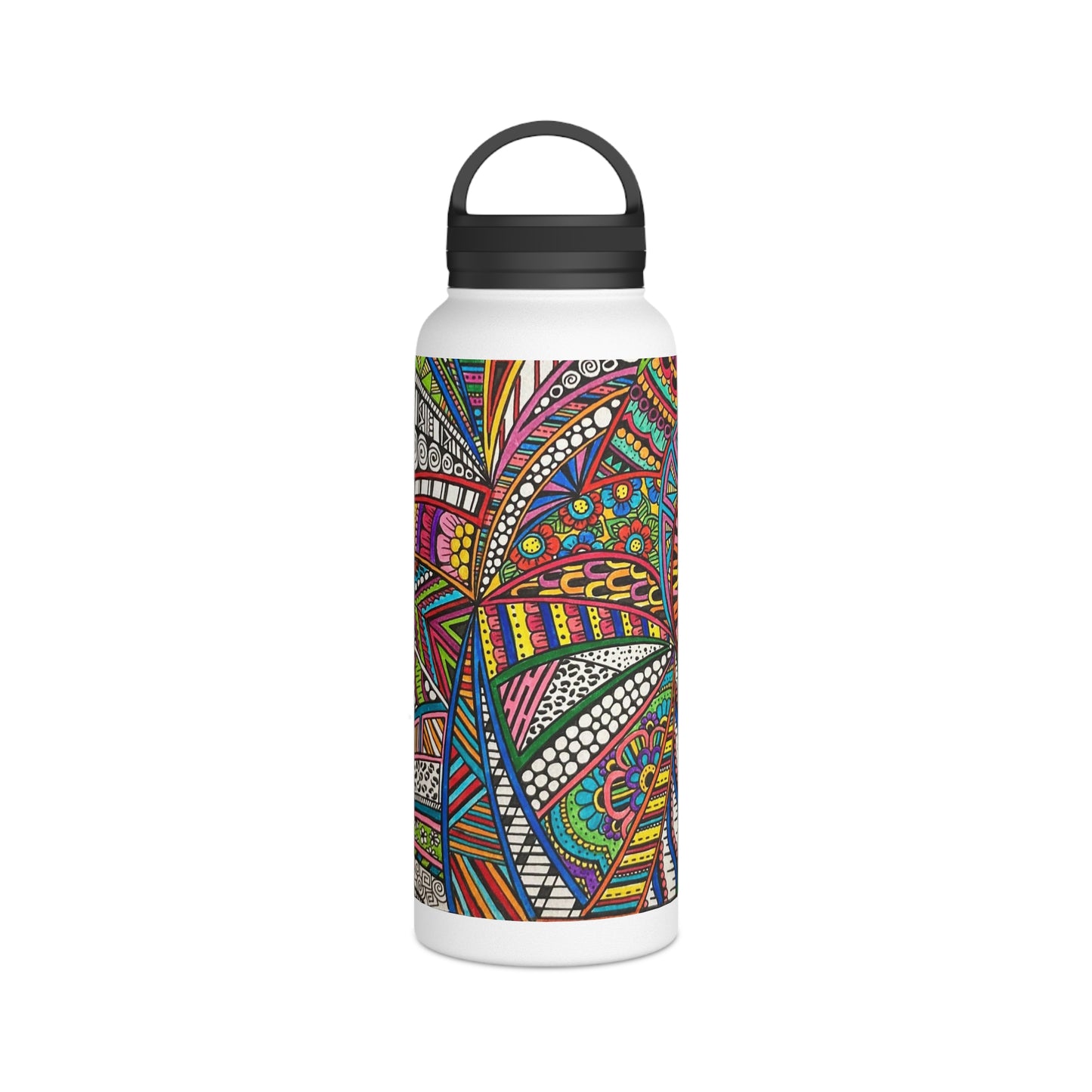 Stainless Steel Water Bottle, Handle Lid (Colour B&W)