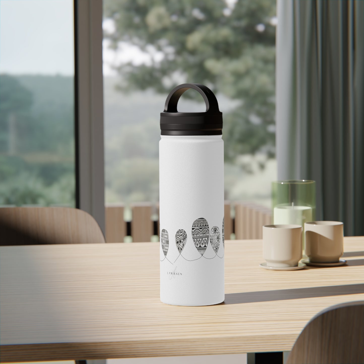 Stainless Steel Water Bottle, Handle Lid (Doodles)