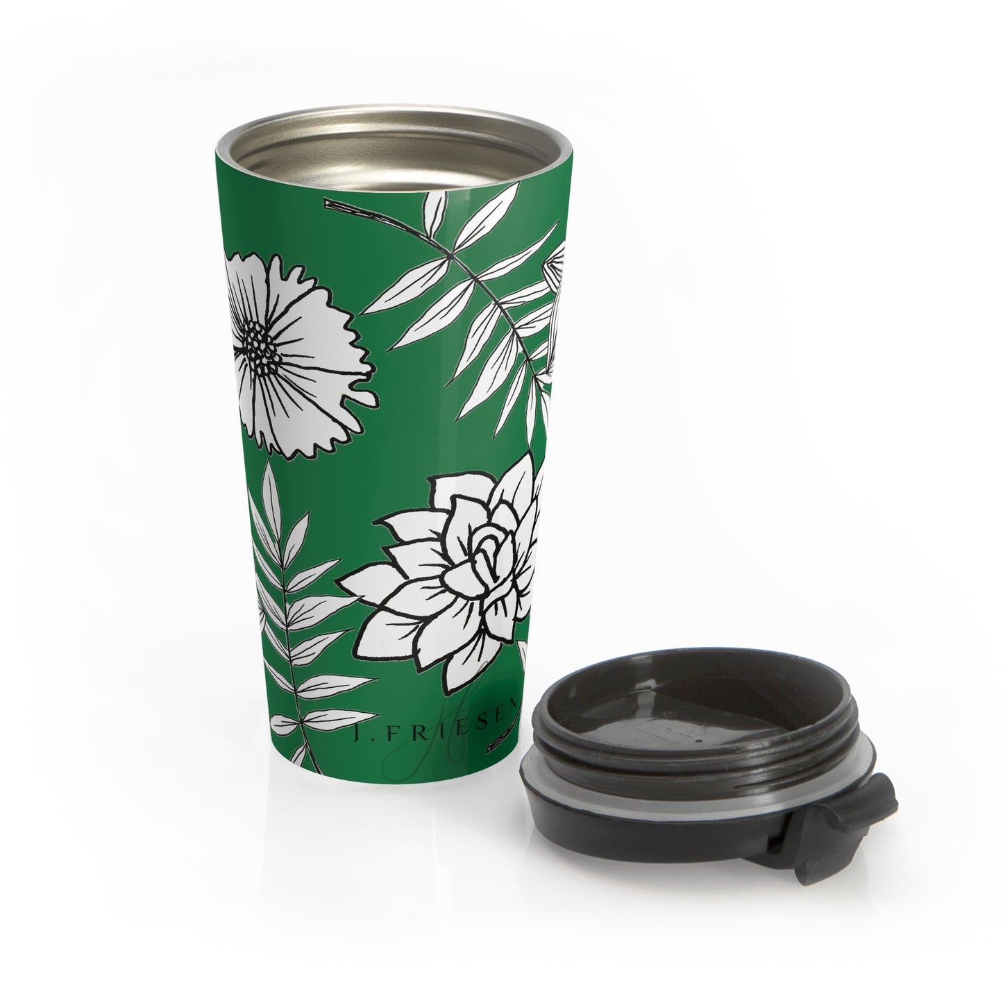 Stainless Steel Travel Mug (Green Flowers & Fern)