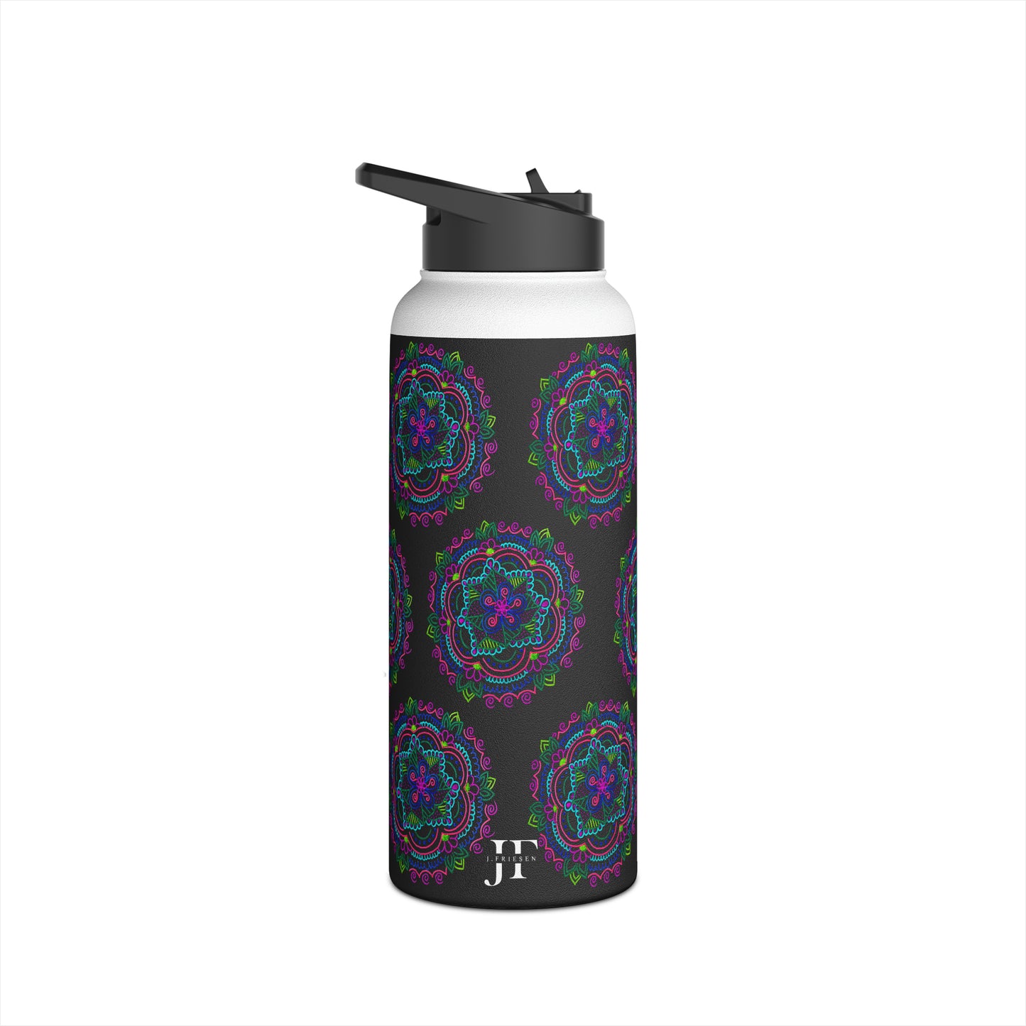 Stainless Steel Water Bottle (Black Mandala)