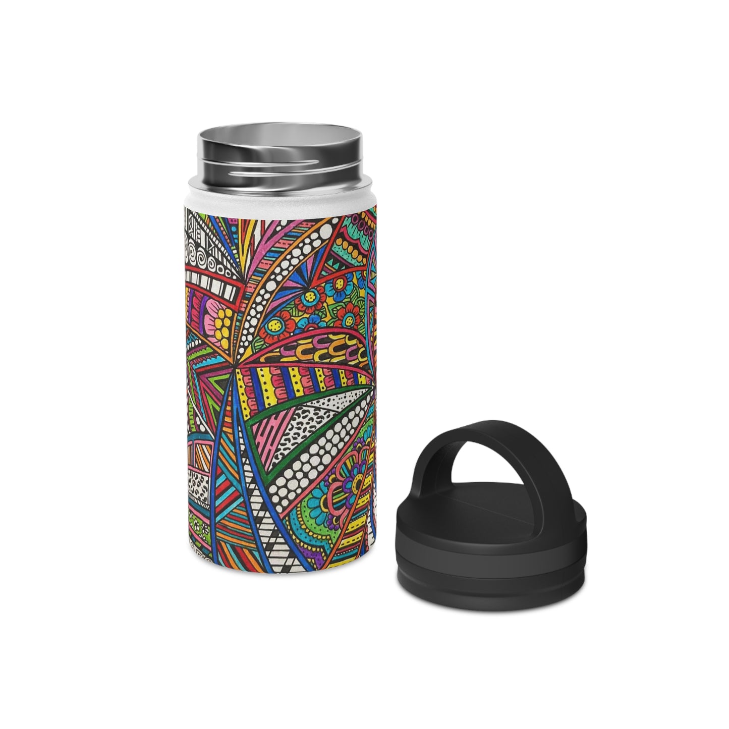 Stainless Steel Water Bottle, Handle Lid (Colour B&W)