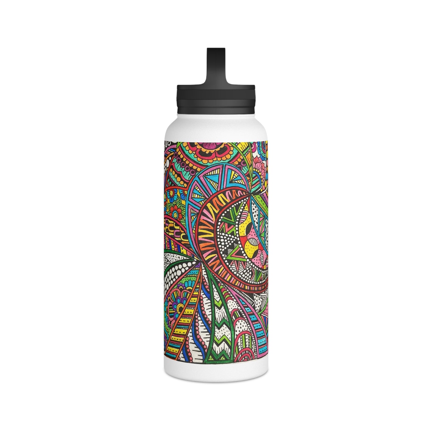 Stainless Steel Water Bottle, Handle Lid (Colour B&W)