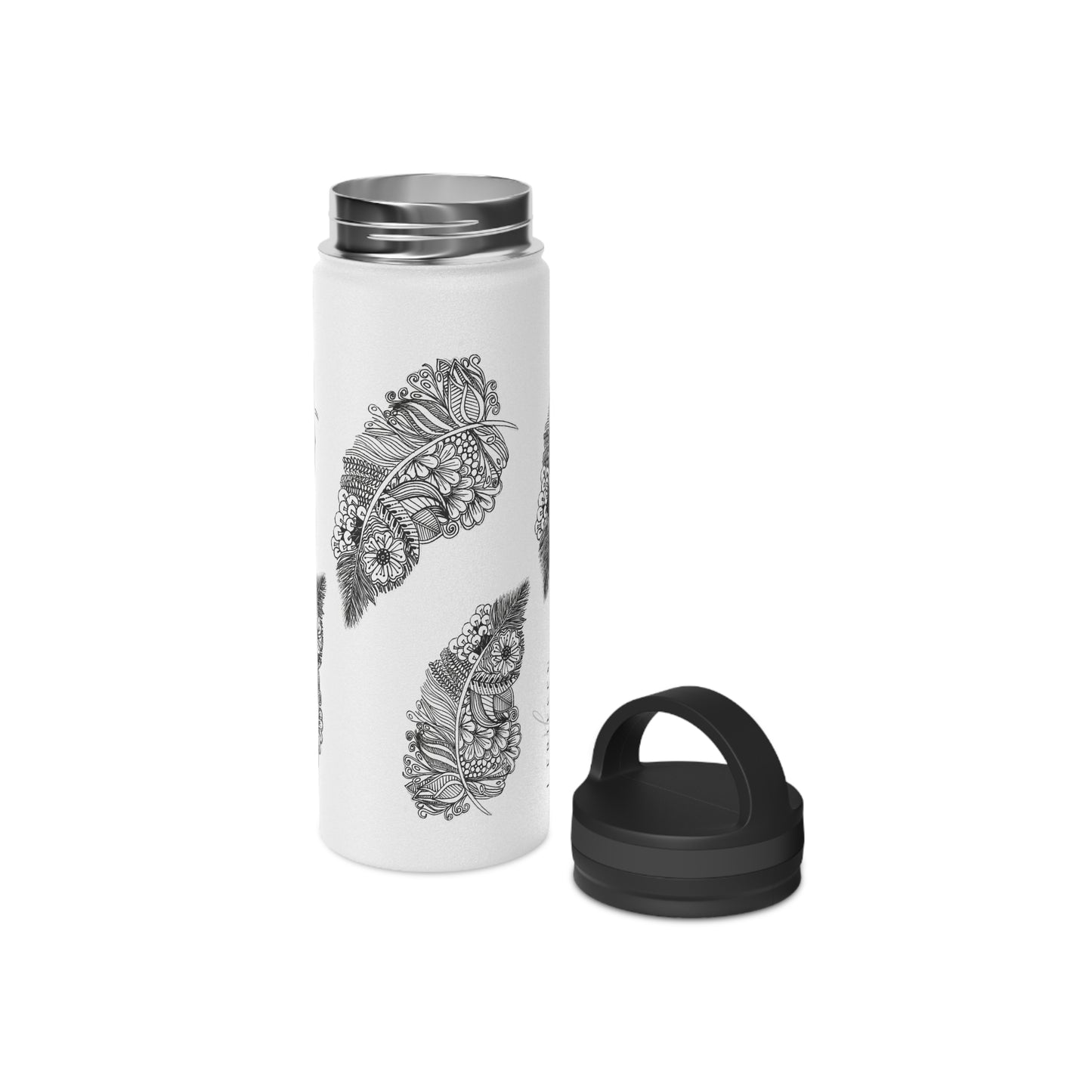 Stainless Steel Water Bottle, Handle Lid (Feathers)