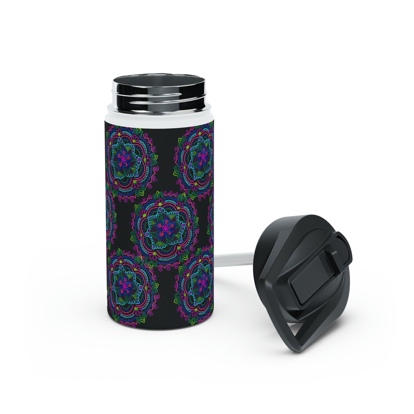 Stainless Steel Water Bottle (Black Mandala)