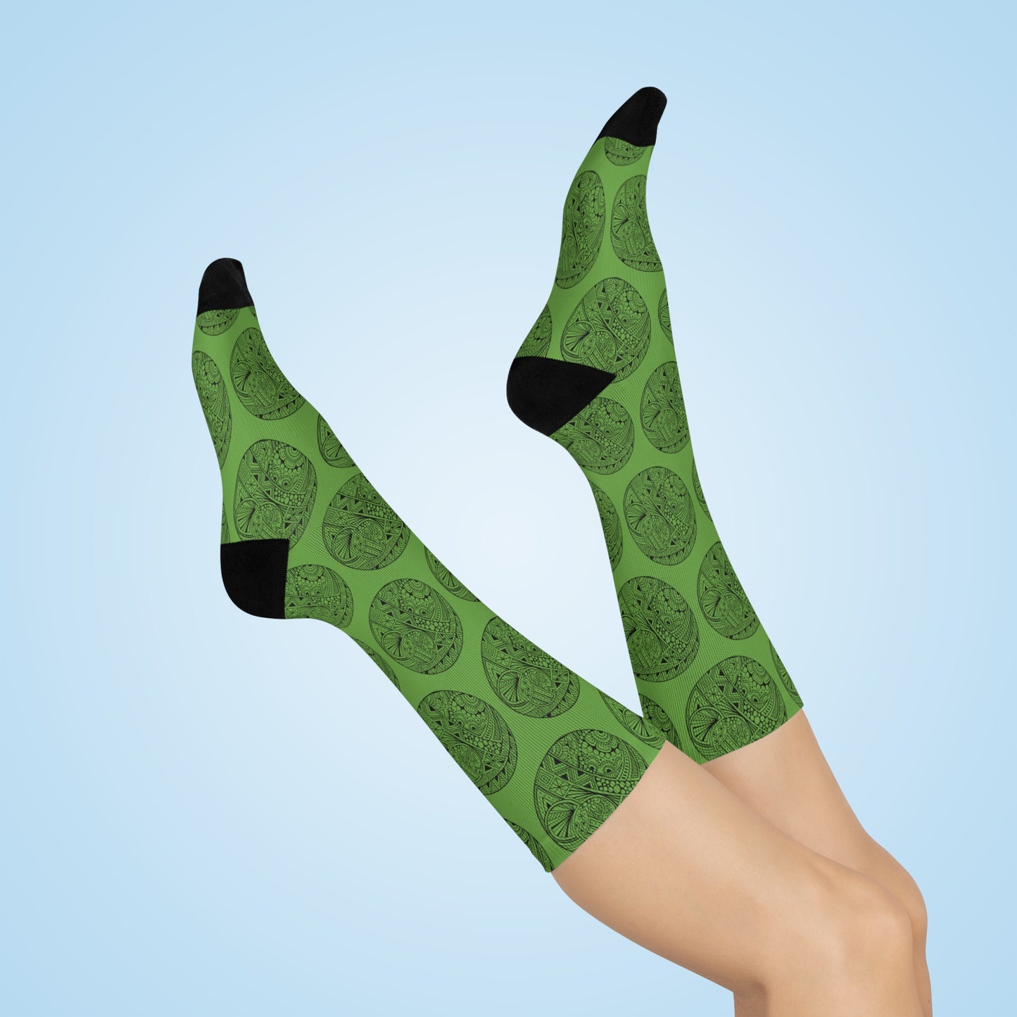 Green Circle Print Cushioned Crew Socks