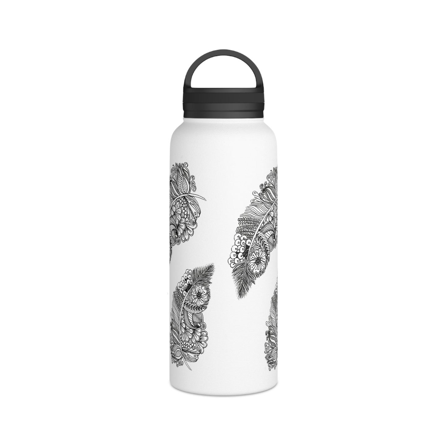 Stainless Steel Water Bottle, Handle Lid (Feathers)