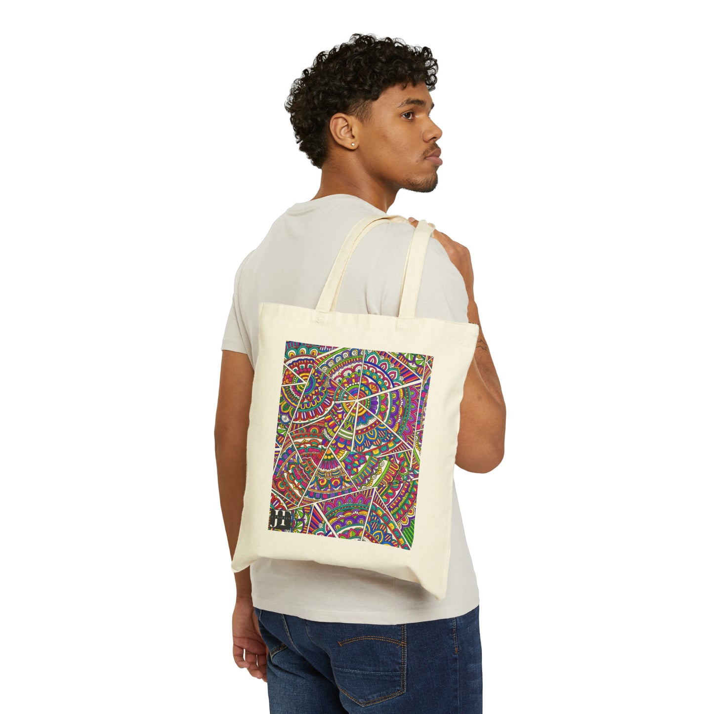 Cotton Canvas Tote Bag (Triangle Mandala)