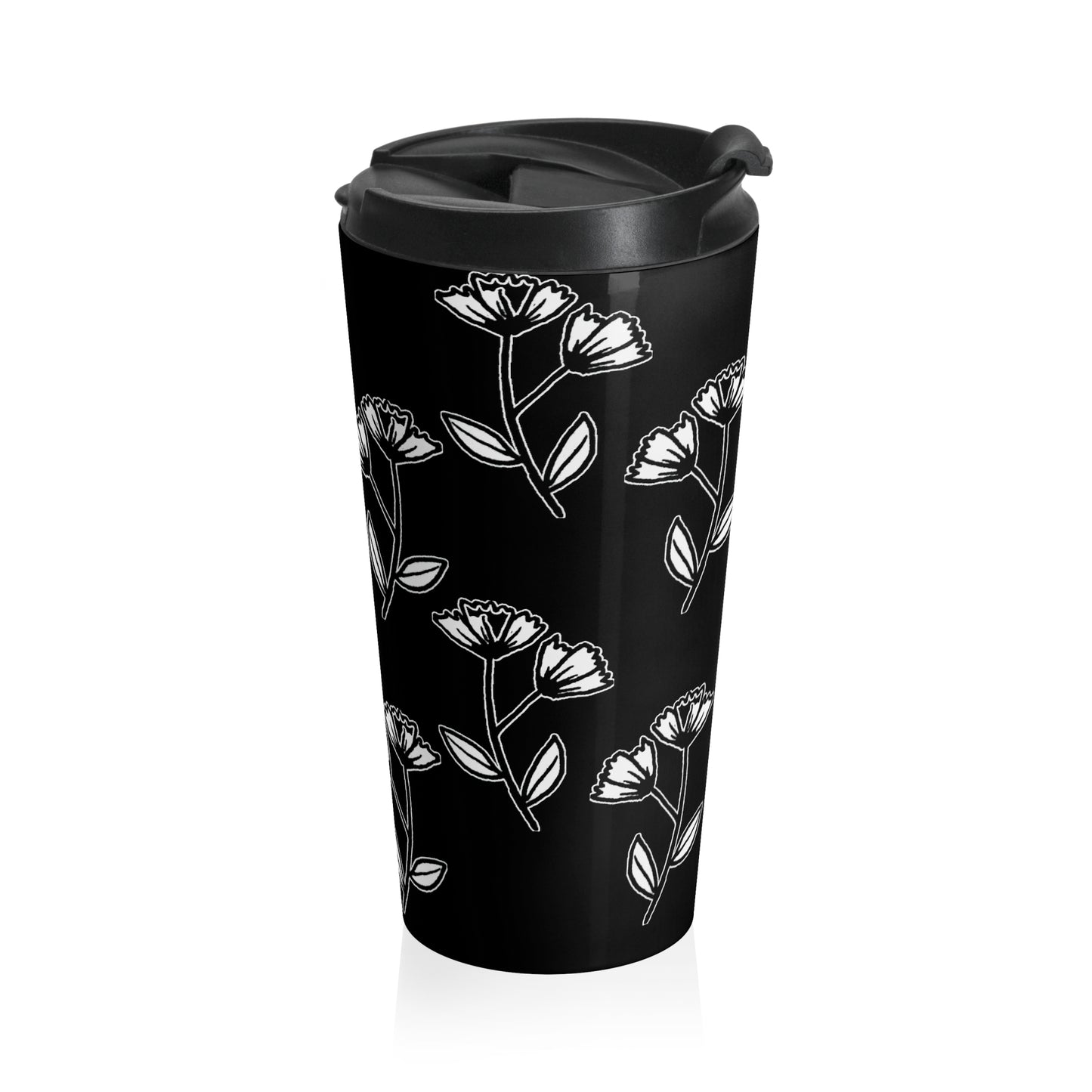 Stainless Steel Travel Mug (B&W Flowers)