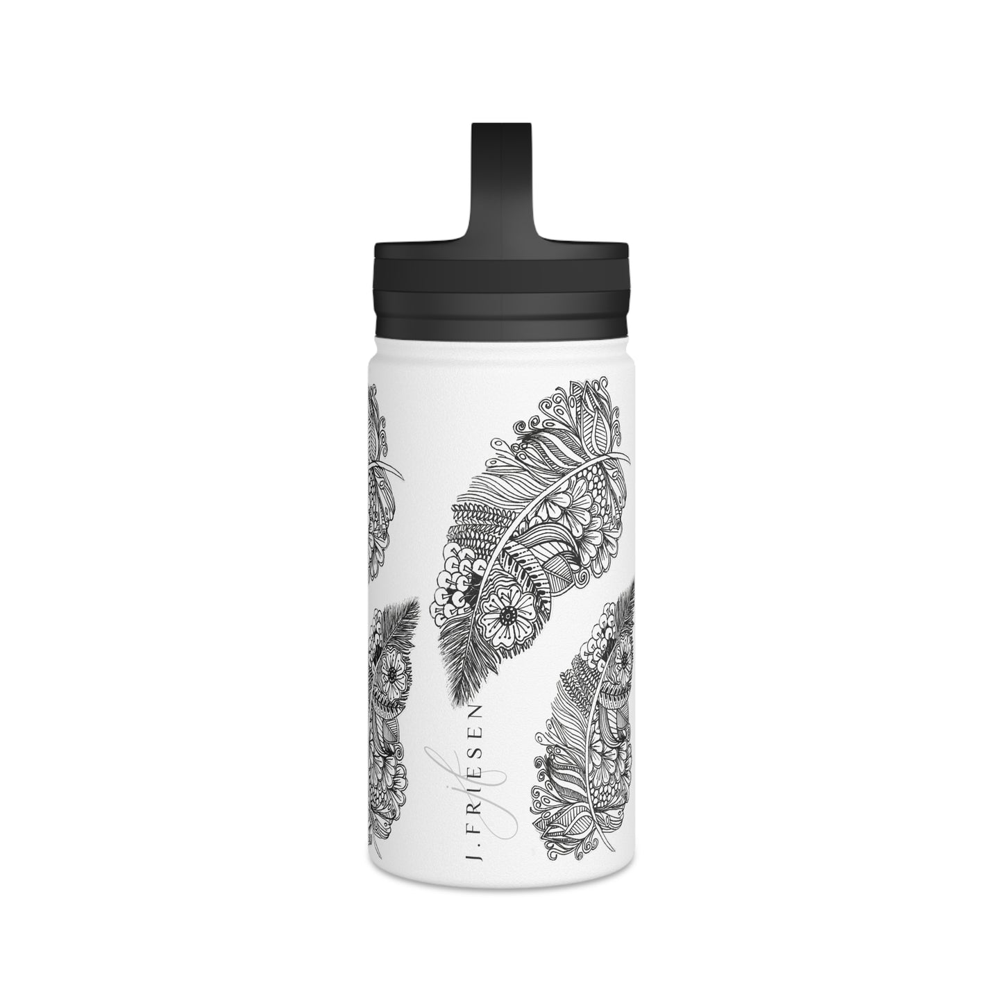 Stainless Steel Water Bottle, Handle Lid (Feathers)