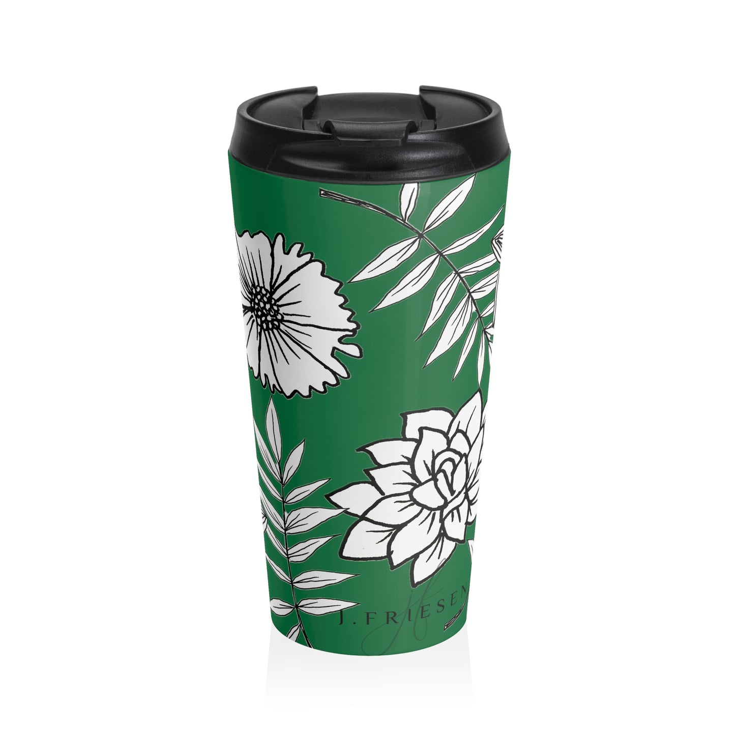 Stainless Steel Travel Mug (Green Flowers & Fern)