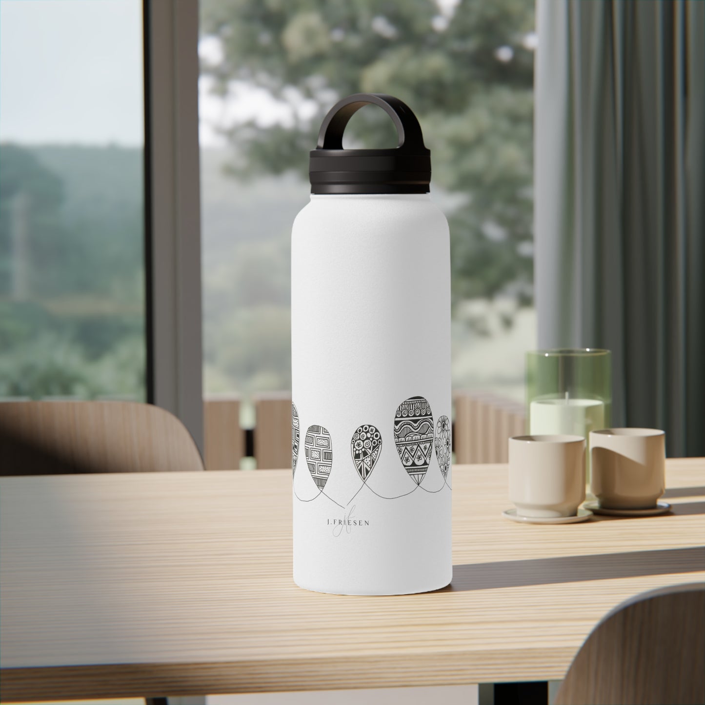 Stainless Steel Water Bottle, Handle Lid (Doodles)