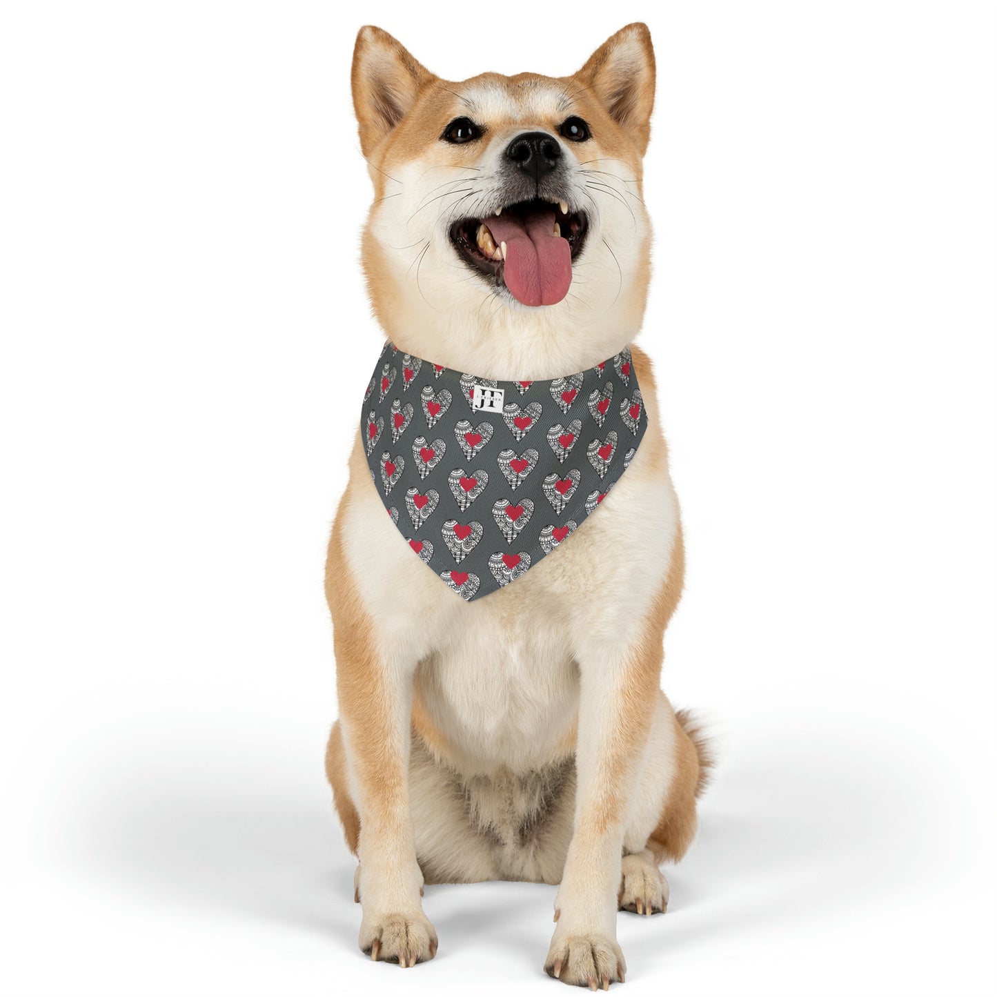 Pet Bandana Collar (Grey Hearts)