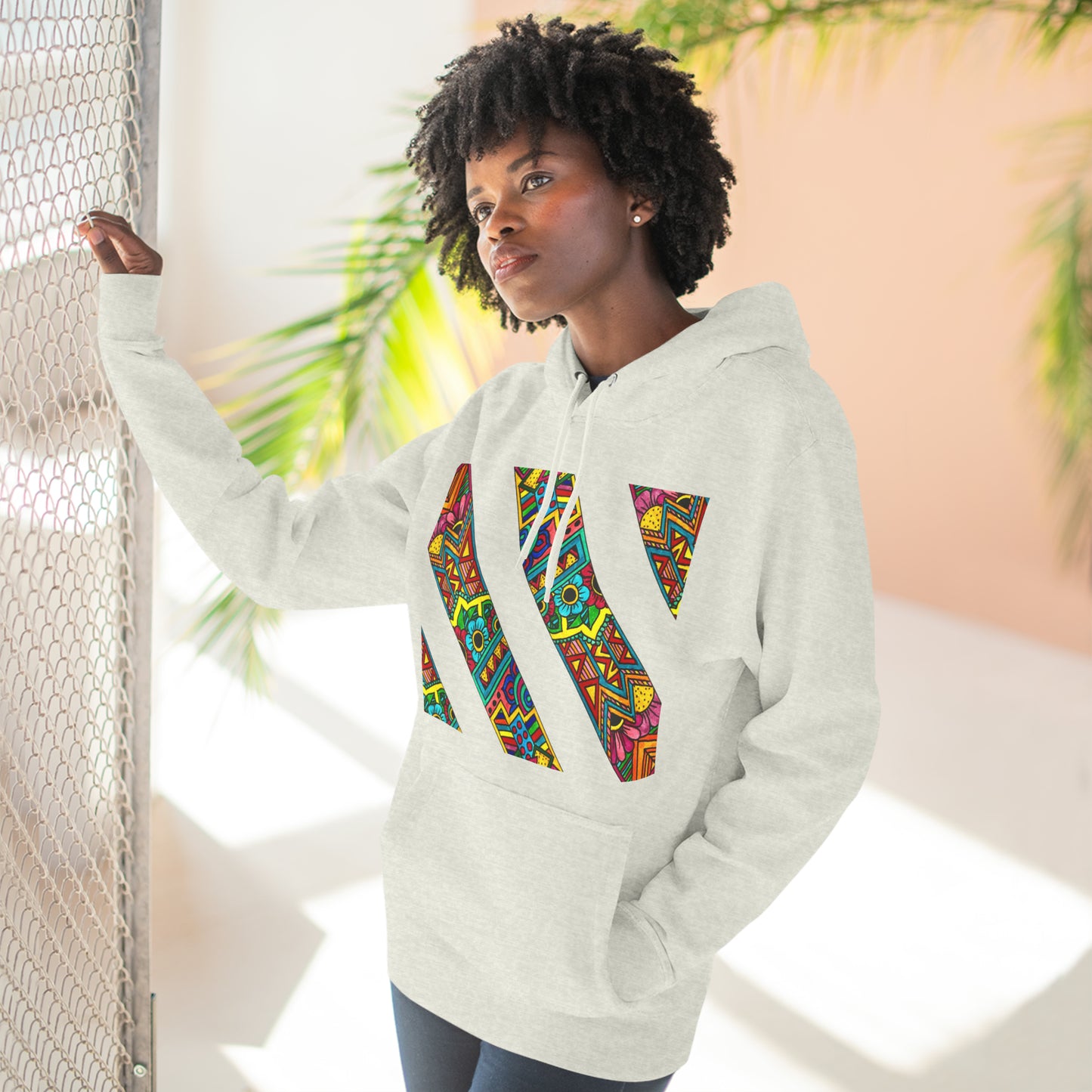 Colour Pattern Three-Panel Fleece Hoodie