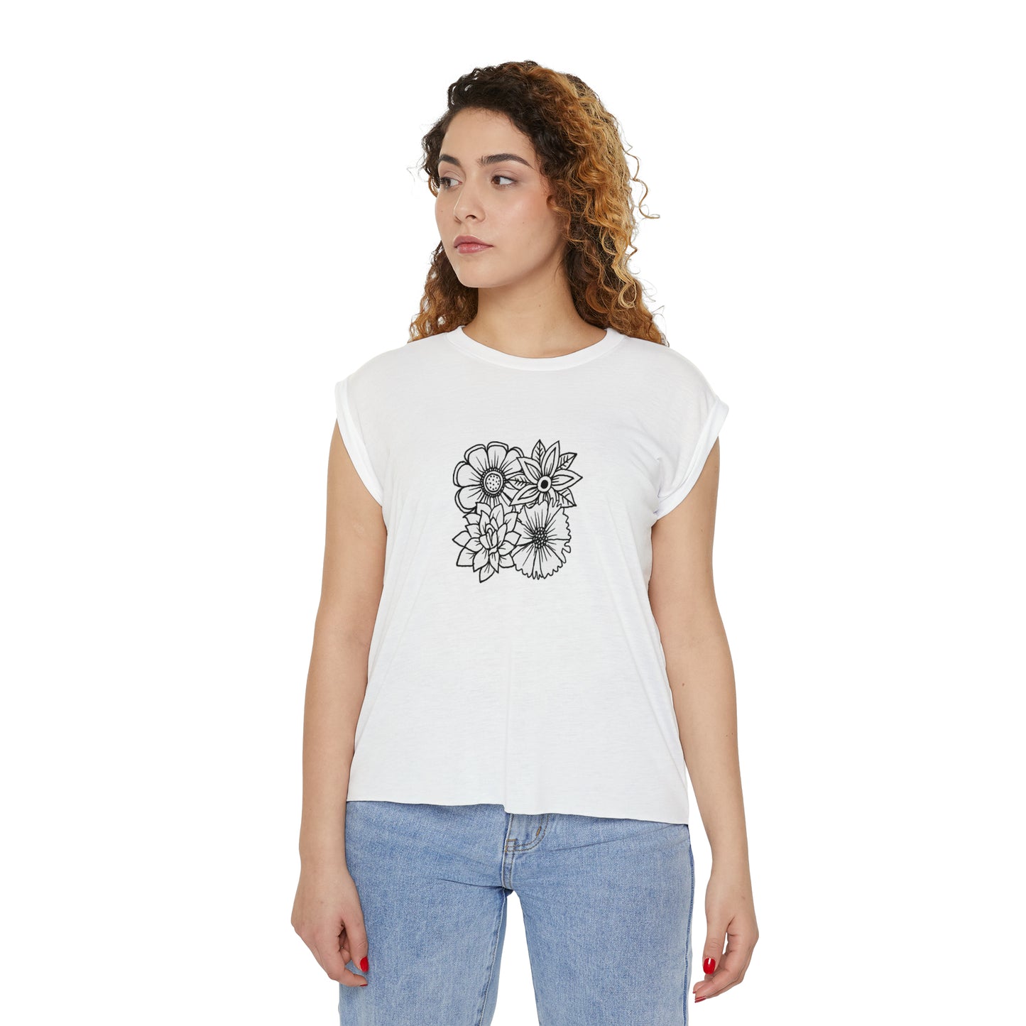 Women’s Rolled Cuffs Muscle Tee (Flowers)